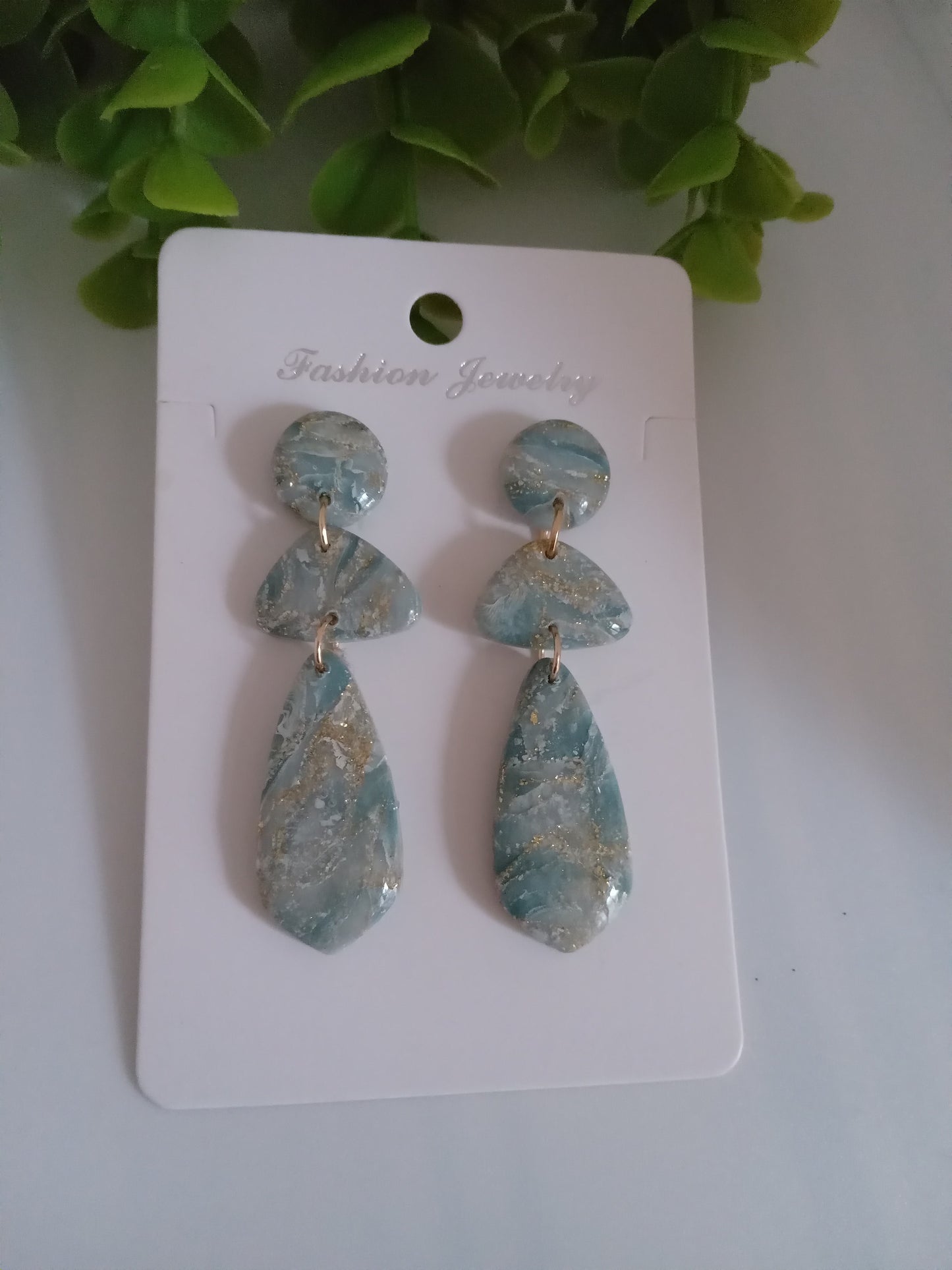 Elegant Blue Marble Drop Earrings with Gold Accents | Lightweight Gift Jewelry