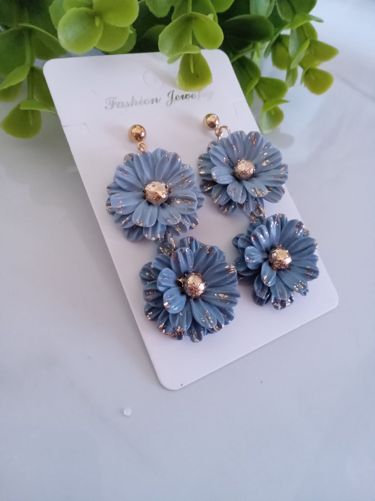 Blue Daisy Polymer Clay Earrings – Handmade Floral Statement Jewelry, Lightweight Daisy Earrings for Women