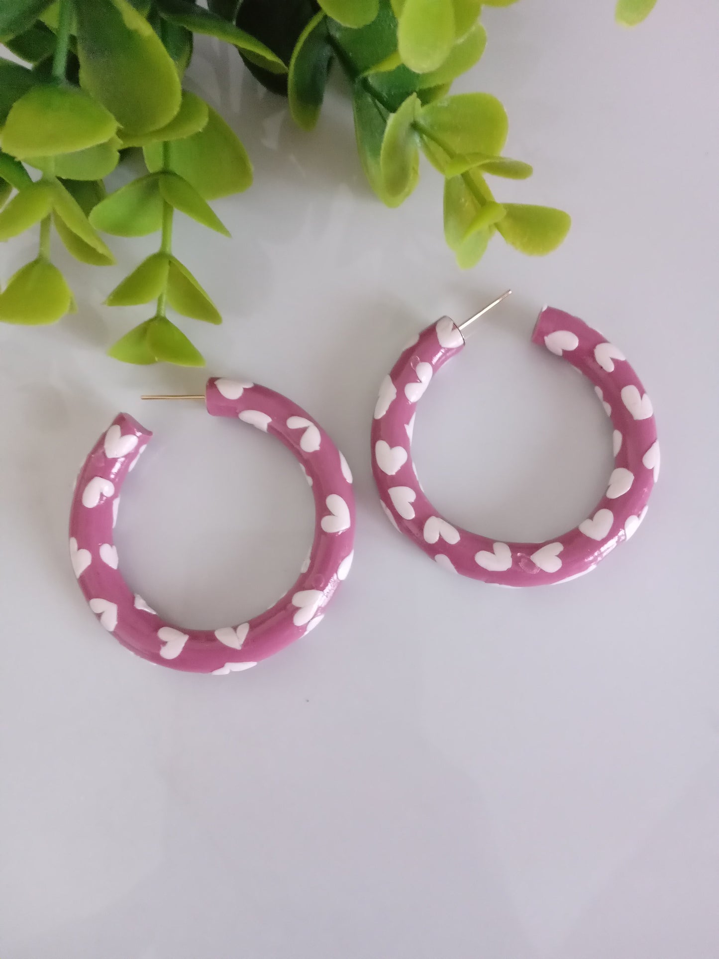 Pink Heart Hoop Earrings – Handmade Polymer Clay Valentine’s Day Gift Jewelry for Women