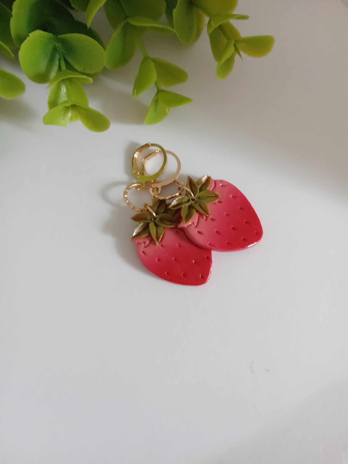 Handmade Strawberry Dangle Earrings- Cute Polymer Clay Fruit Jewelry for women & Girls