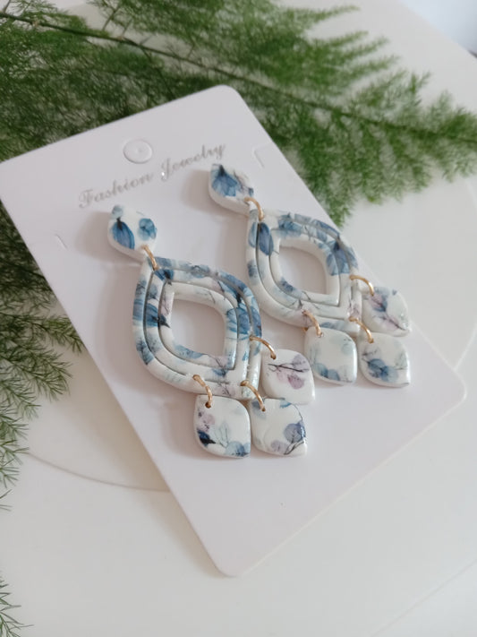 Handmade White Floral Dangle Earrings – Lightweight Boho Statement Jewelry