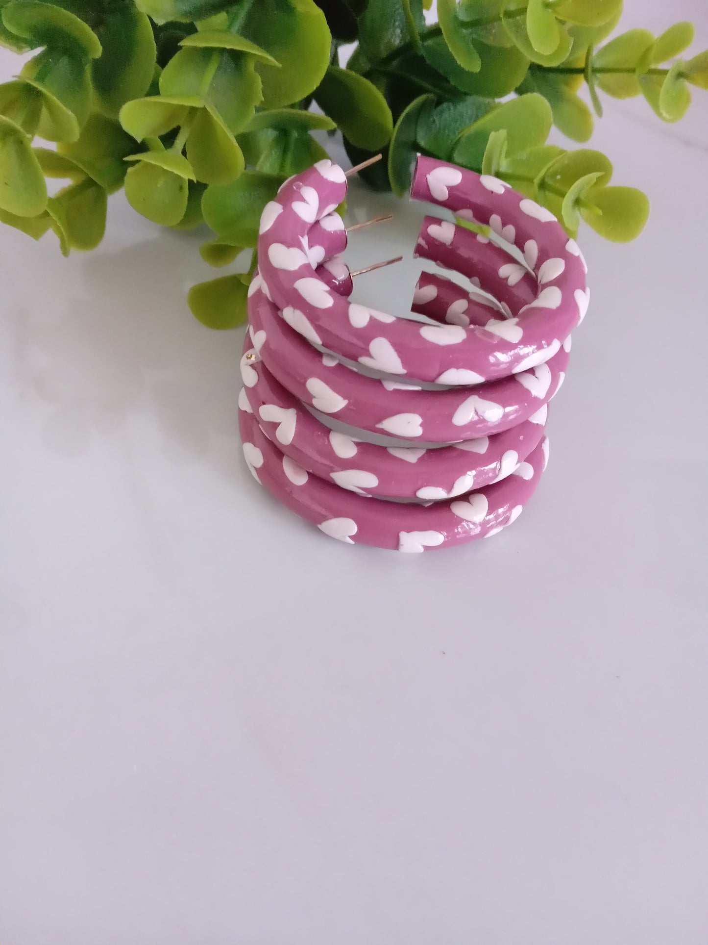 Pink Heart Hoop Earrings – Handmade Polymer Clay Valentine’s Day Gift Jewelry for Women