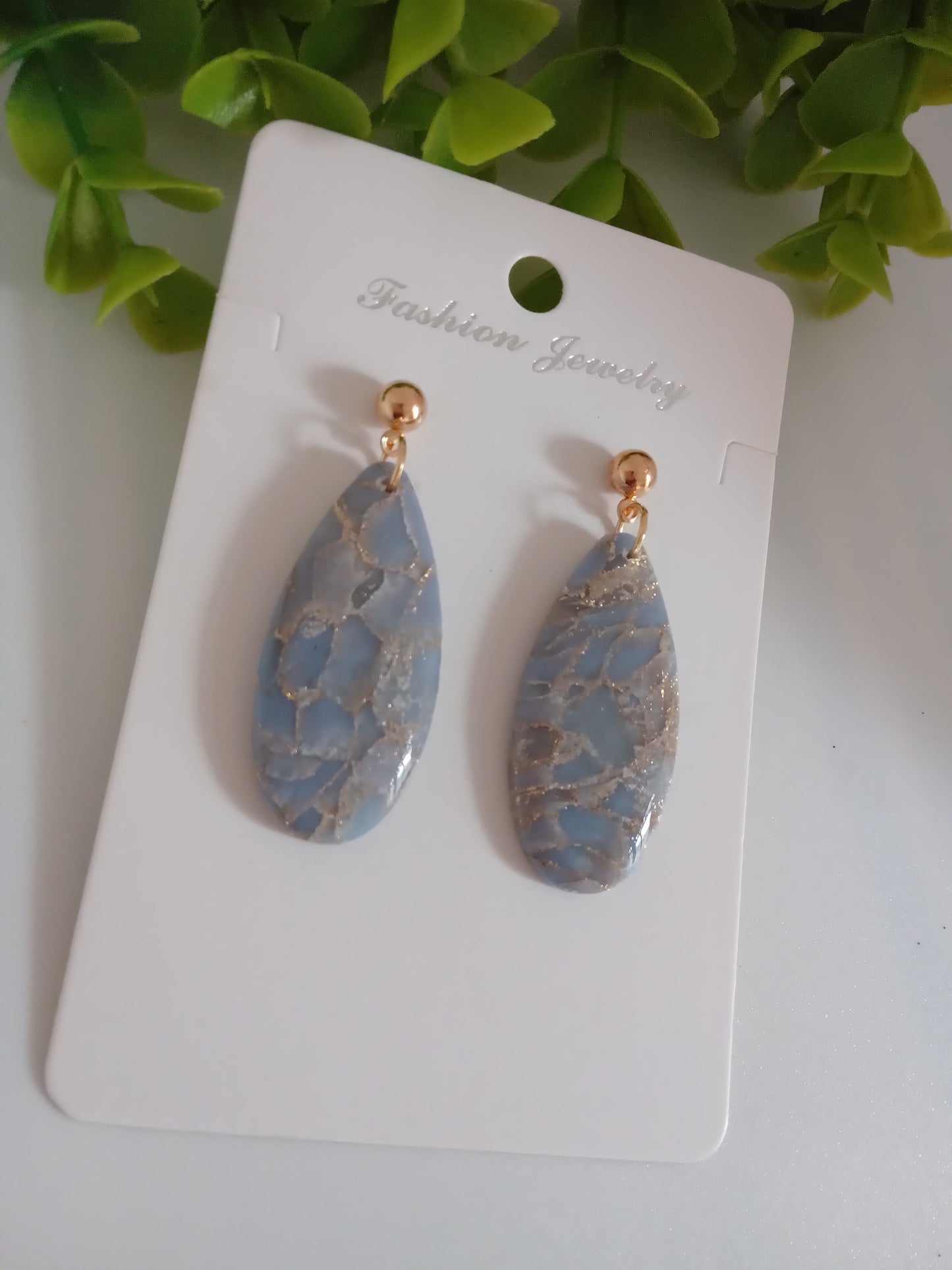 Blue Cracked Marble Teardrop Earrings – Elegant Lightweight Dangle Earrings for Women | Handmade | Hypoallergenic | Gift Ready