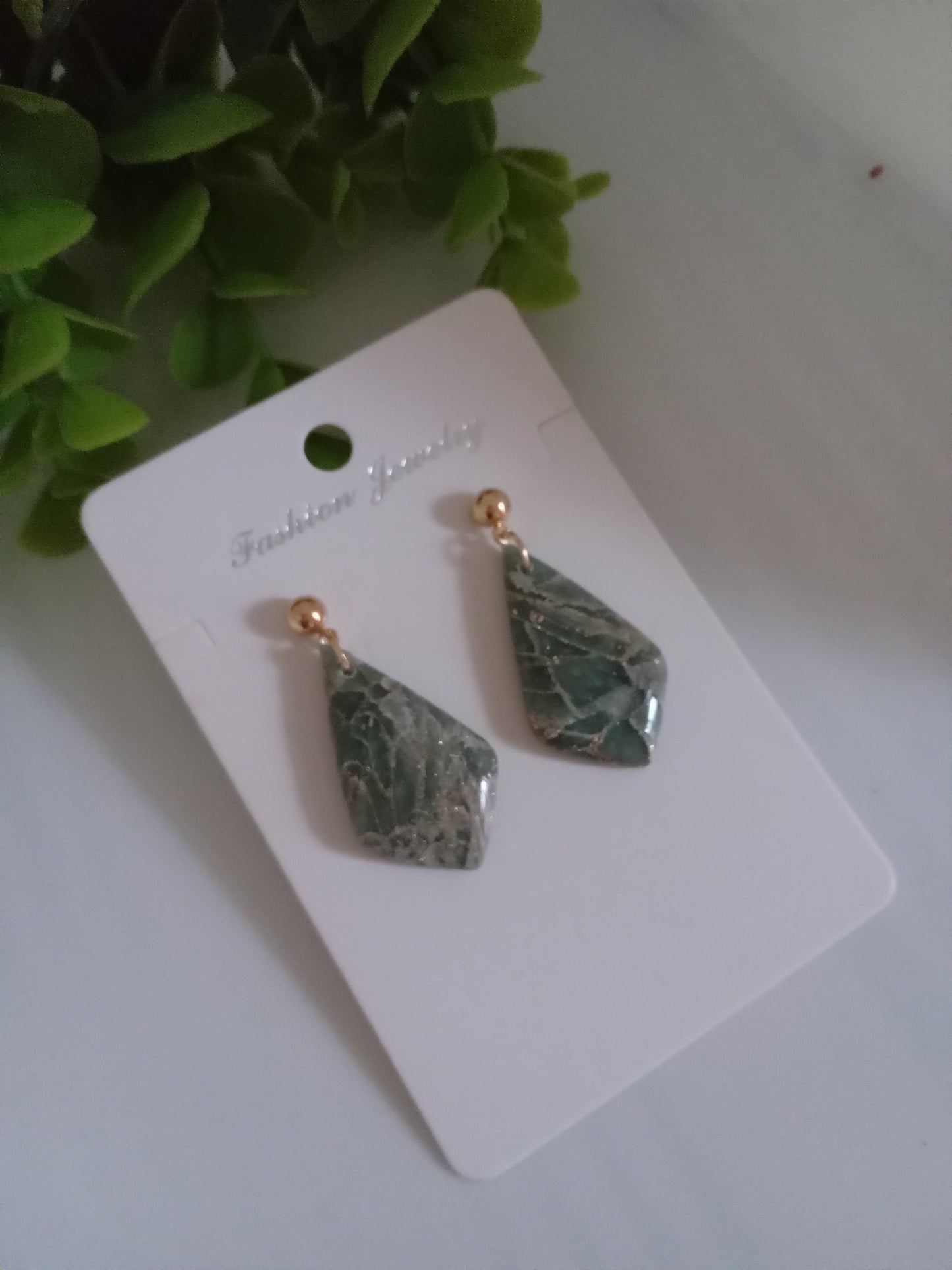 Handmade Green Stone Diamond Drop Earrings - Lightweight Wedding Jewelry