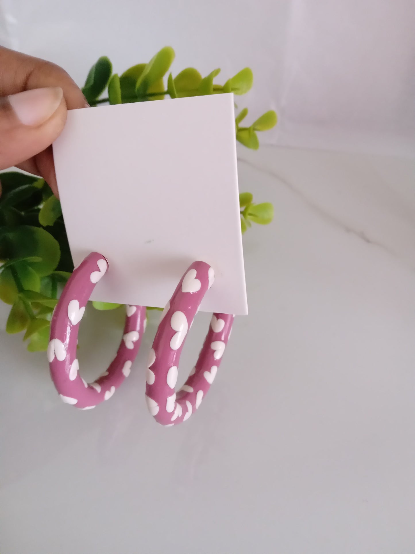 Pink Heart Hoop Earrings – Handmade Polymer Clay Valentine’s Day Gift Jewelry for Women