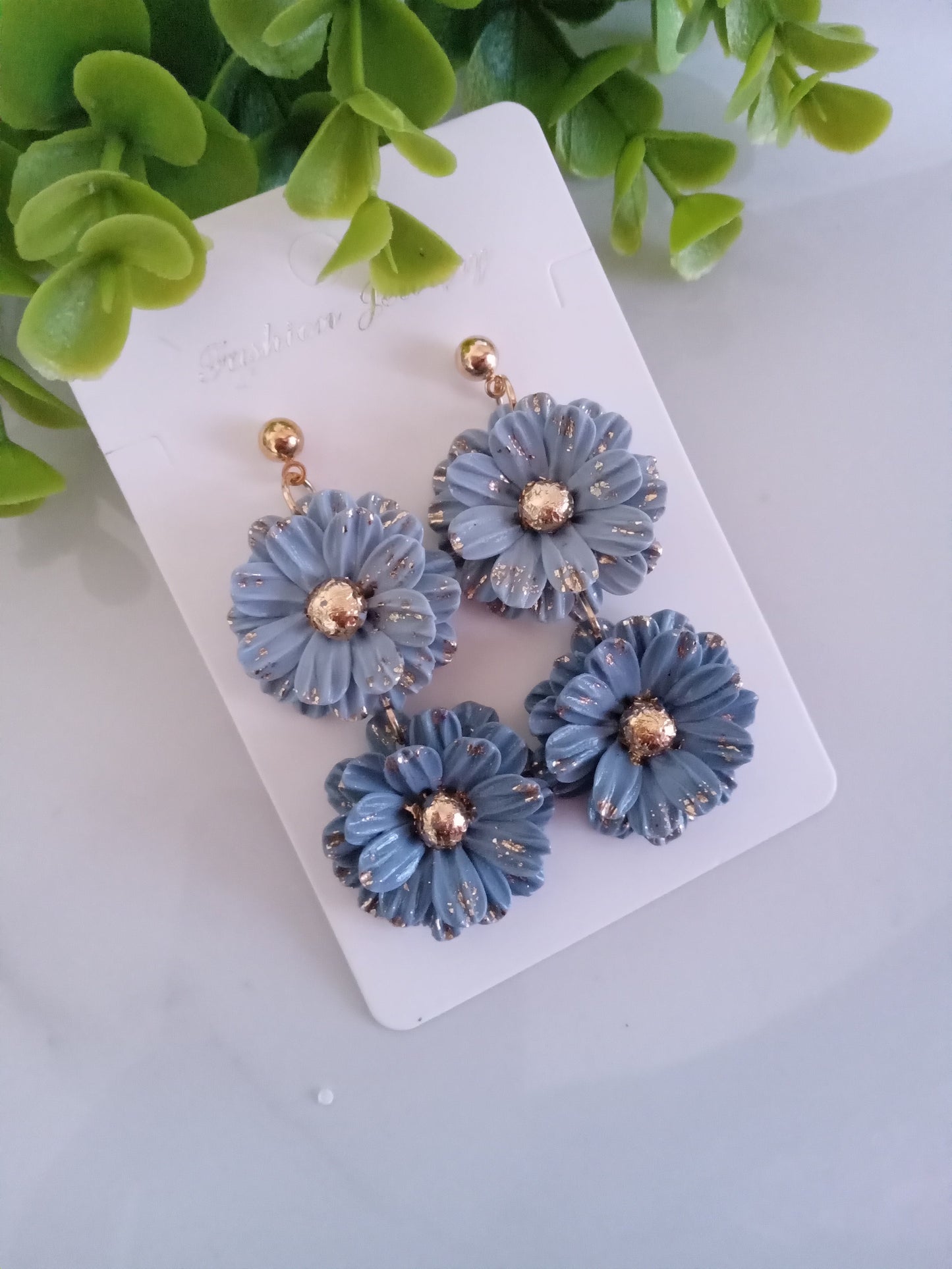 Blue Daisy Polymer Clay Earrings – Handmade Floral Statement Jewelry, Lightweight Daisy Earrings for Women