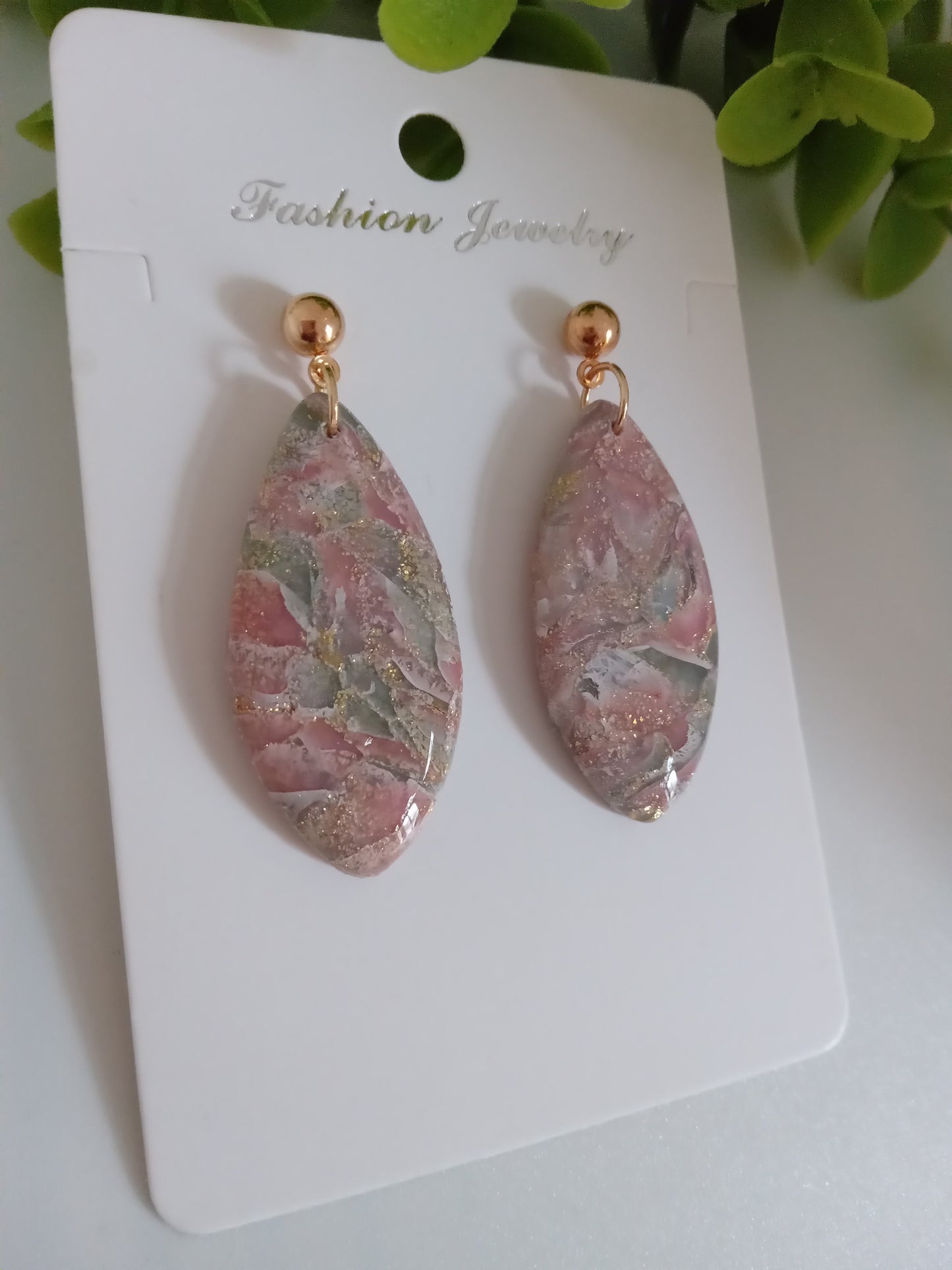 Handmade Translucent Polymer Clay Earrings | Pink & Green Marble Drop Earrings | Lightweight Statement Jewelry | Hypoallergenic Gift for Her