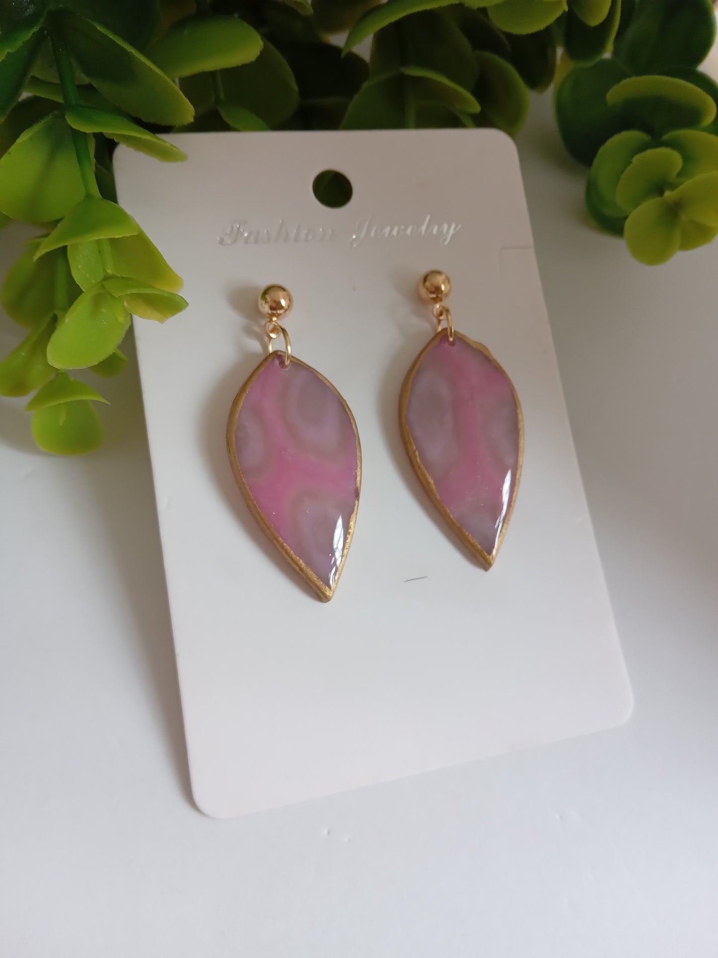 Handmade Pink Teardrop Dangle Earrings – Lightweight Polymer Clay Statement Jewelry, Elegant Drop Earrings for Women
