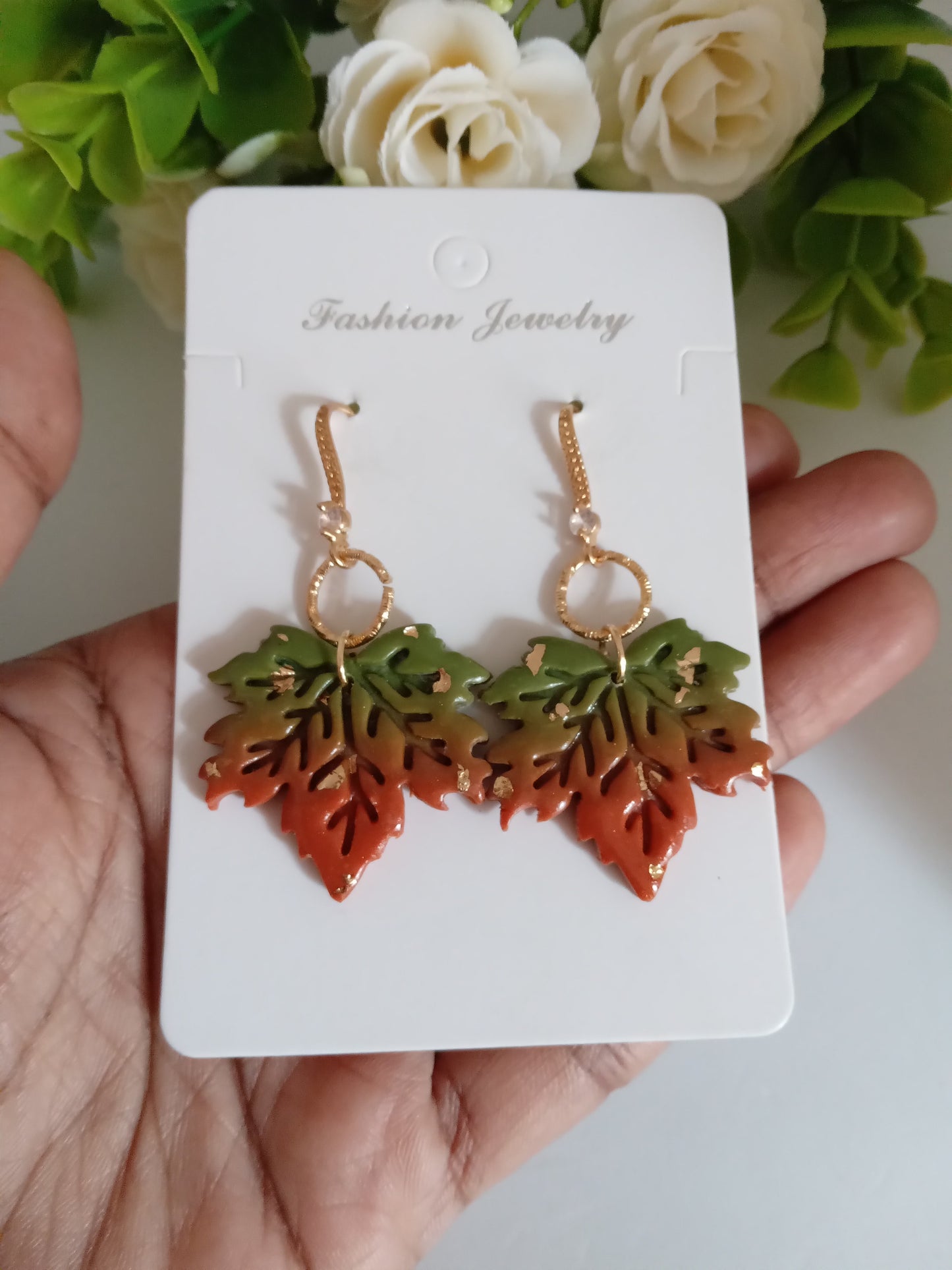 Fall Leaf Drop Earrings- Handmade Polymer Clay Maple Earrings/Autumn Jewelry for Women