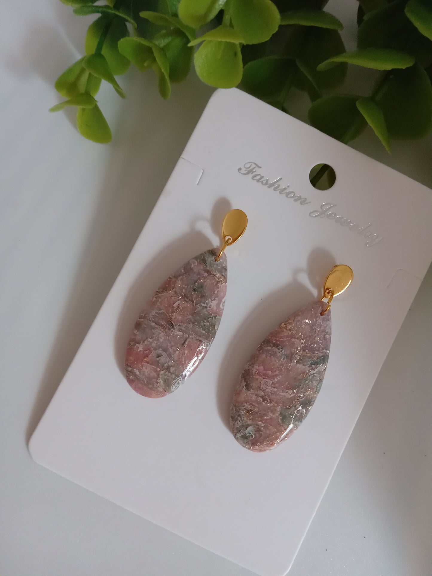 Handmade Faux Agate Teardrop Dangle Earrings – Lightweight Translucent Clay Statement Dangles