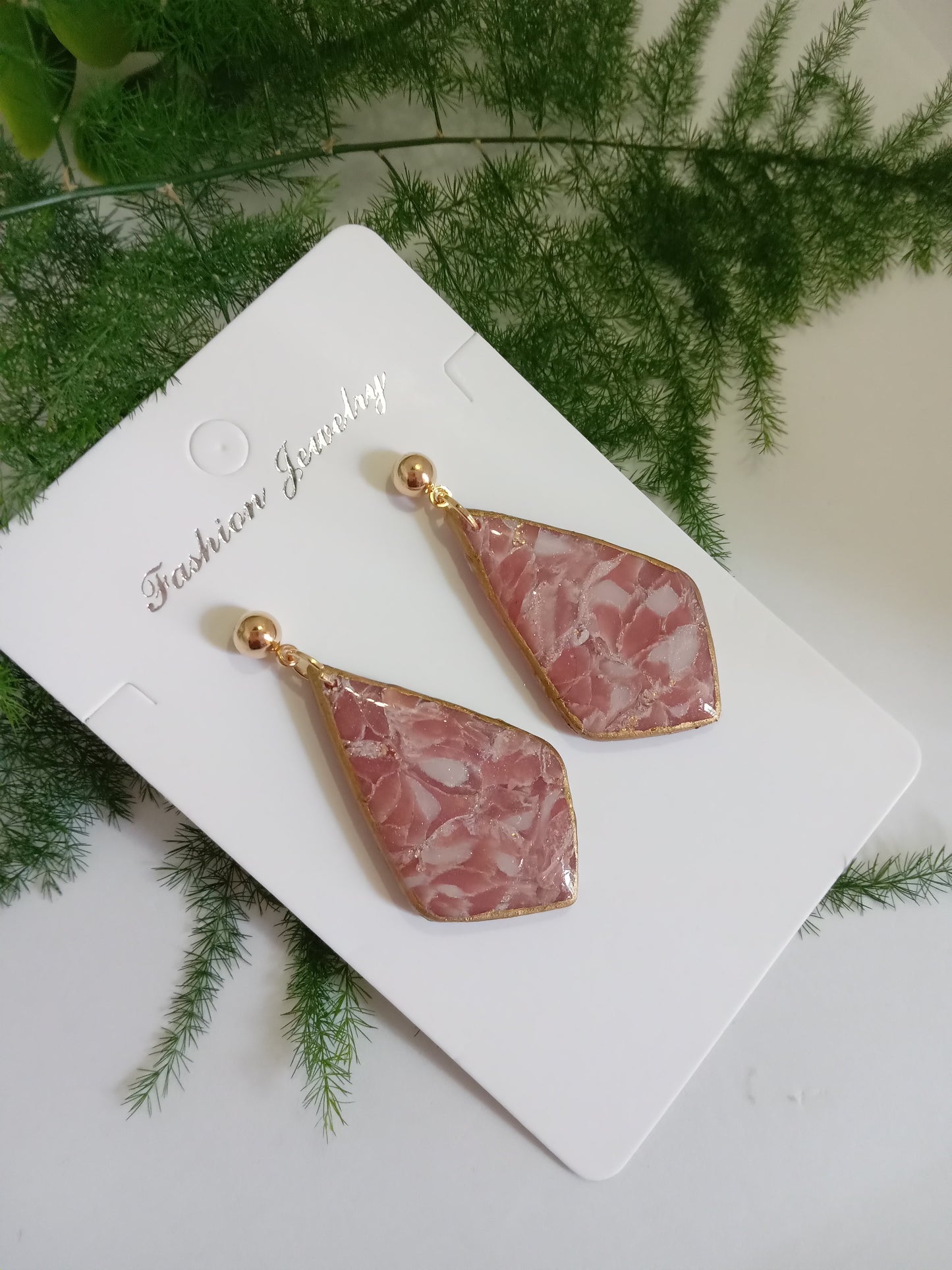 Elegant Pink Marbled Earrings- Handmade Statement Jewelry Gift