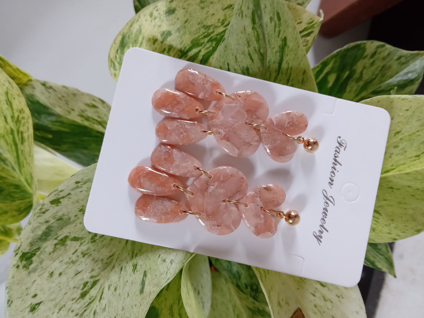 Marble Heart Dangle Earrings  - Lightweight Clay Statement Jewelry