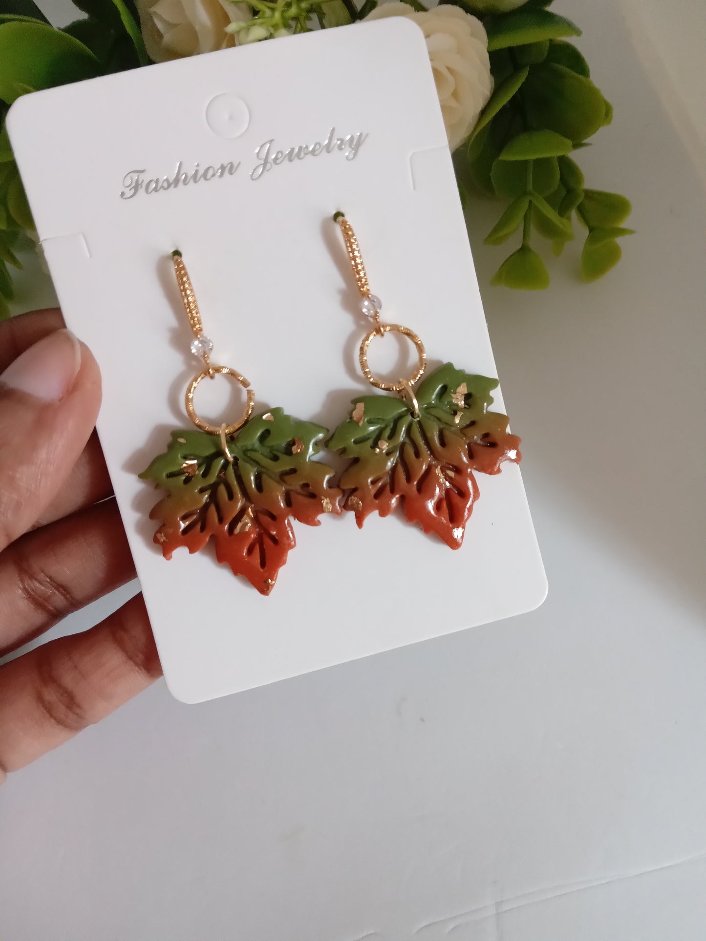 Fall Leaf Drop Earrings- Handmade Polymer Clay Maple Earrings/Autumn Jewelry for Women