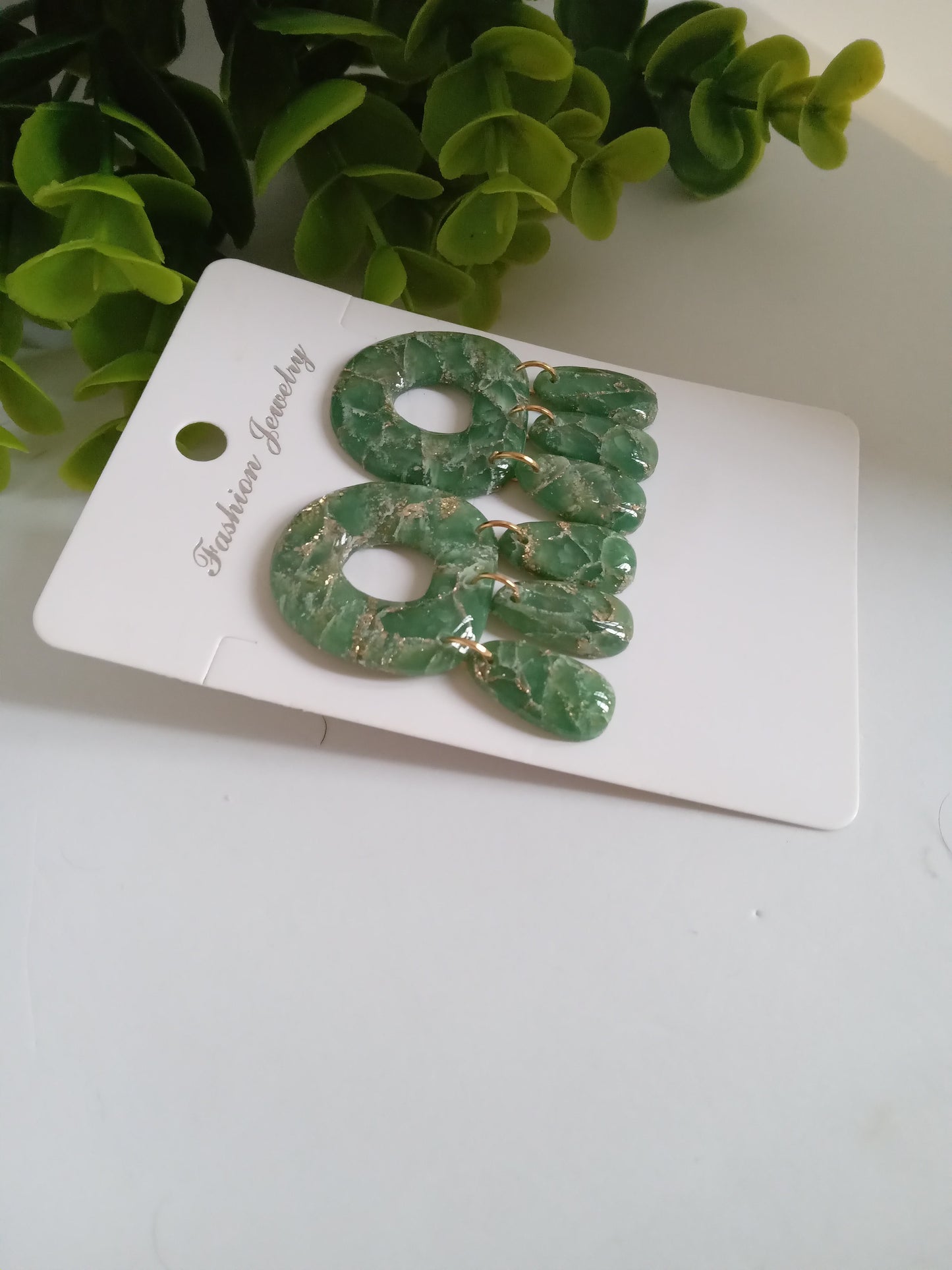 Green Marble Statement Dangle Earrings – Handmade Lightweight Drop Earrings for Women, Elegant Boho Jewelry Gift