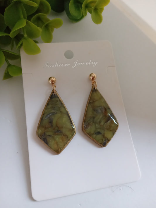 Handmade Green Marble Statement Drop Earrings – Lightweight Geometric Jewelry for Women, Elegant Everyday or Party Wear