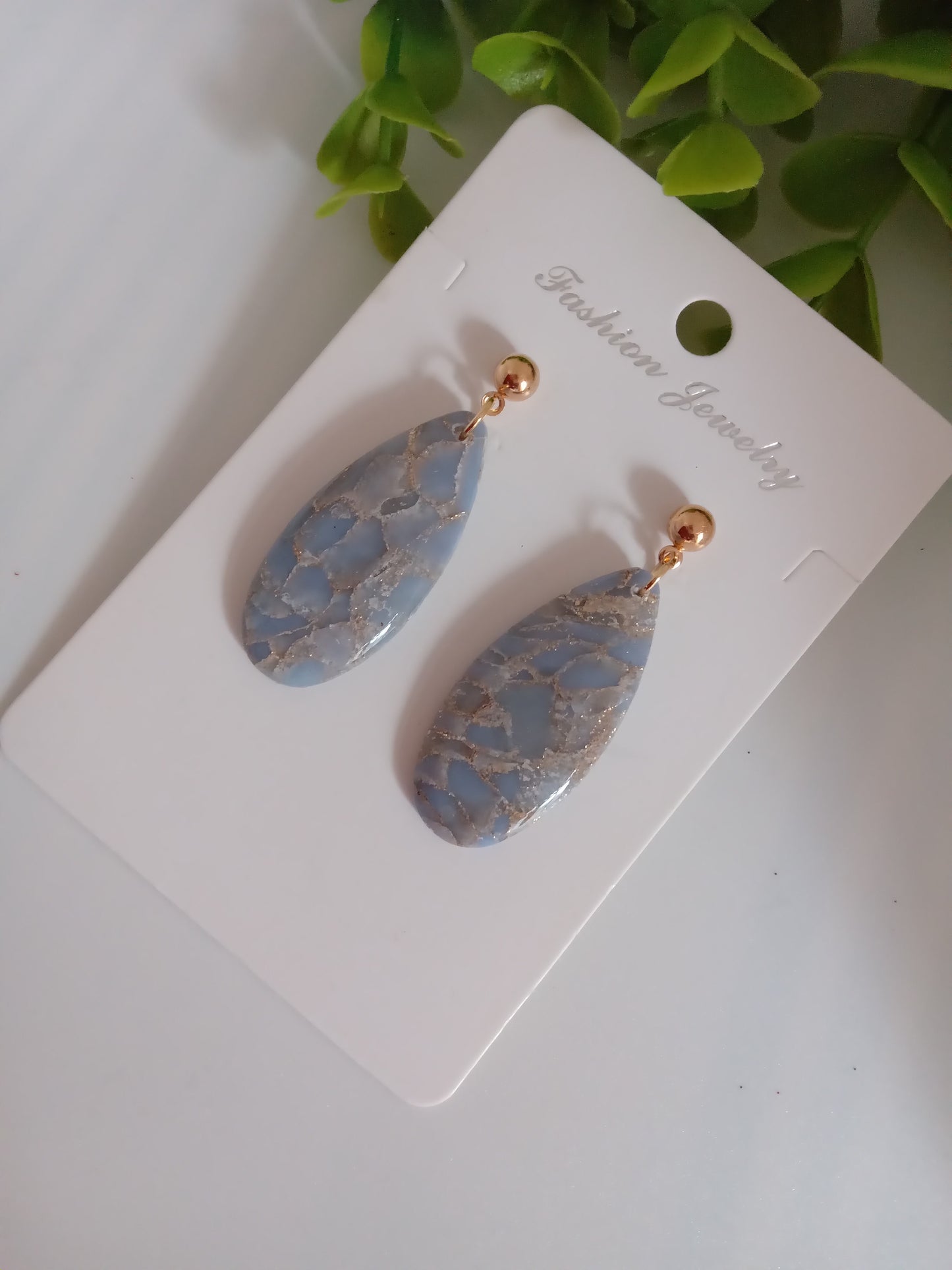 Blue Cracked Marble Teardrop Earrings – Elegant Lightweight Dangle Earrings for Women | Handmade | Hypoallergenic | Gift Ready