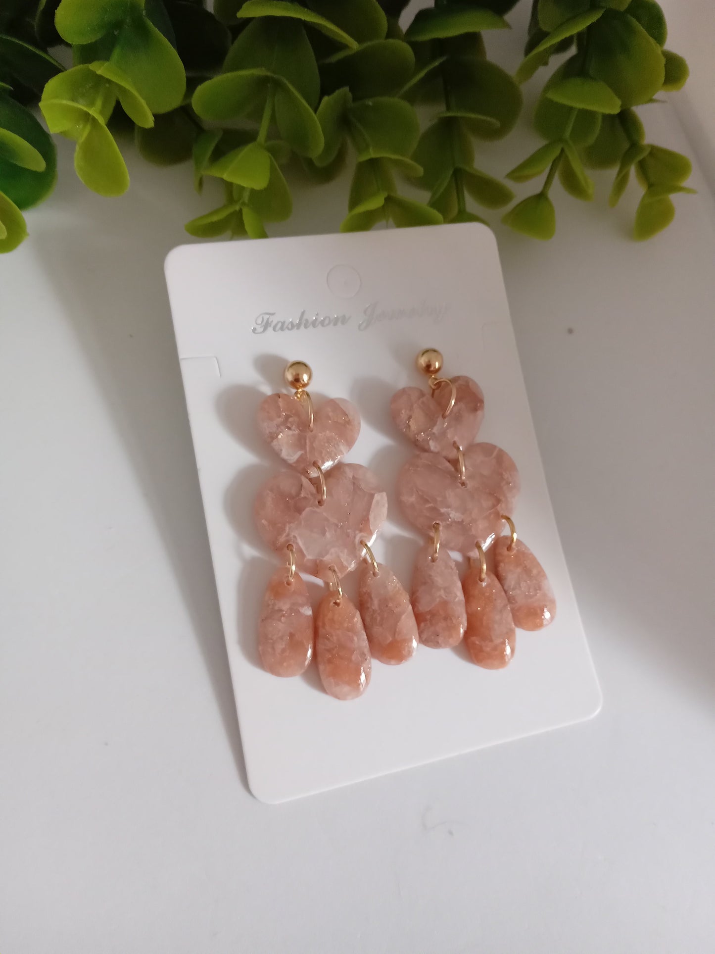 Marble Heart Dangle Earrings  - Lightweight Clay Statement Jewelry