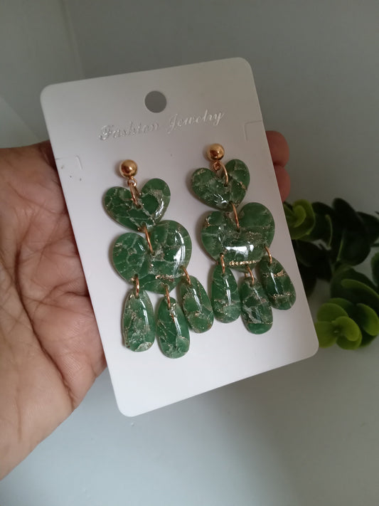 Green Marble Statement Dangle Earrings – Handmade Lightweight Drop Earrings for Women, Elegant Boho Jewelry Gift