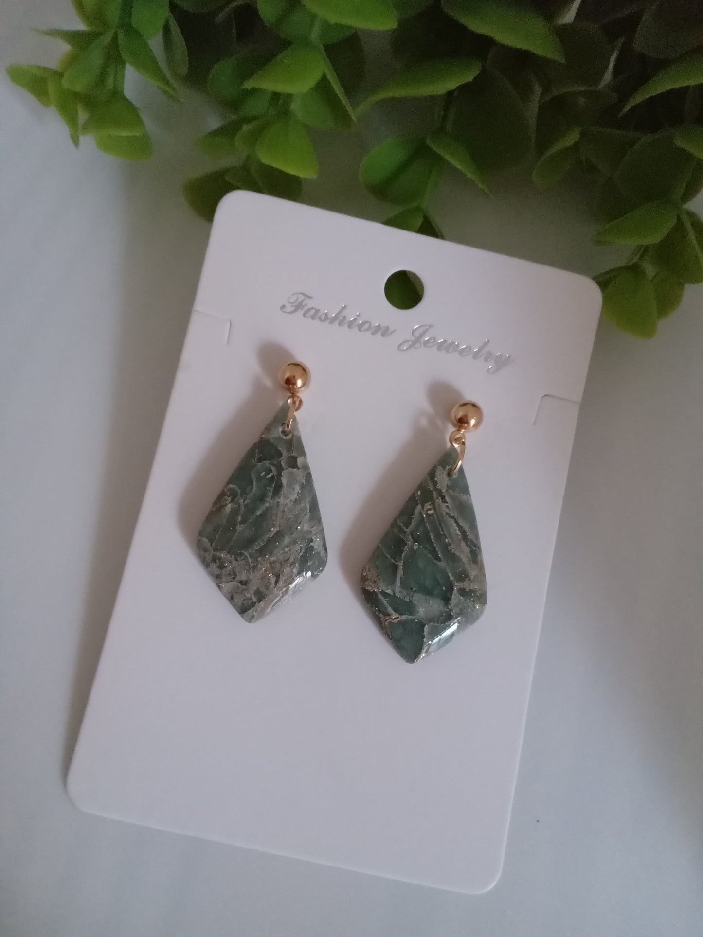 Handmade Green Stone Diamond Drop Earrings - Lightweight Wedding Jewelry