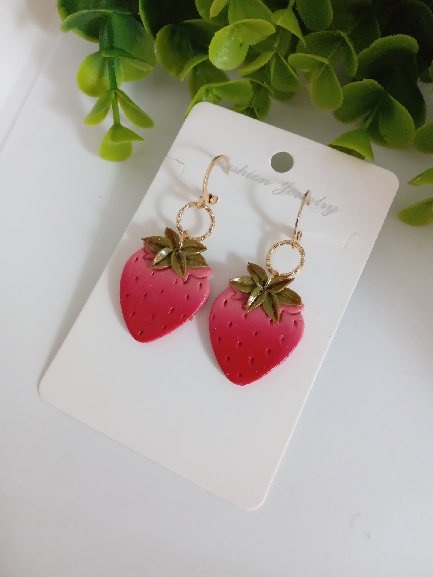 Handmade Strawberry Dangle Earrings- Cute Polymer Clay Fruit Jewelry for women & Girls