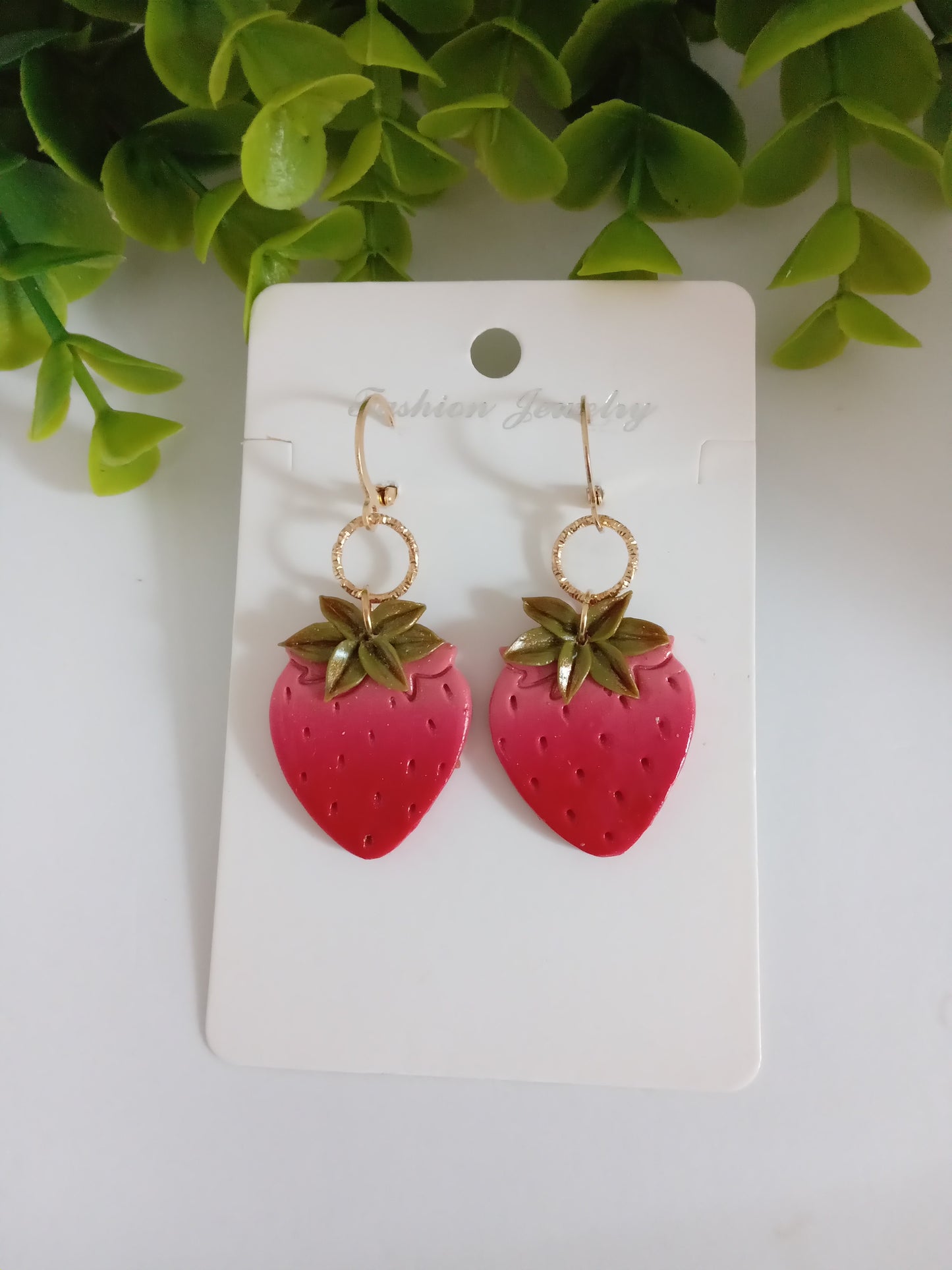 Handmade Strawberry Dangle Earrings- Cute Polymer Clay Fruit Jewelry for women & Girls