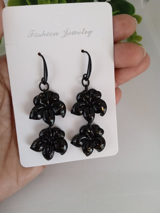 Black Handmade Floral Dangle Earrings – Unique Polymer Clay Flower Earrings Black Friday sale