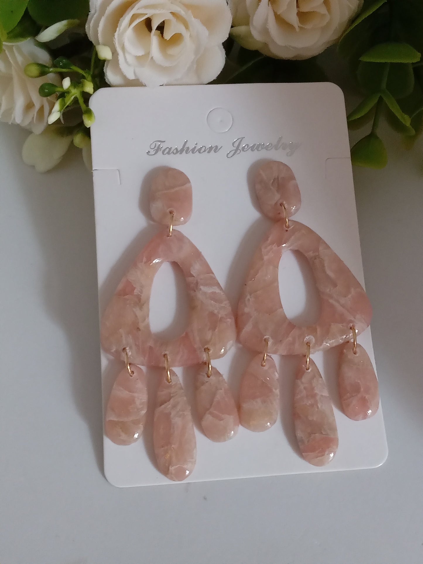 Blush Pink Statement Polymer Clay Earrings - Lightweight Dangle Jewelry