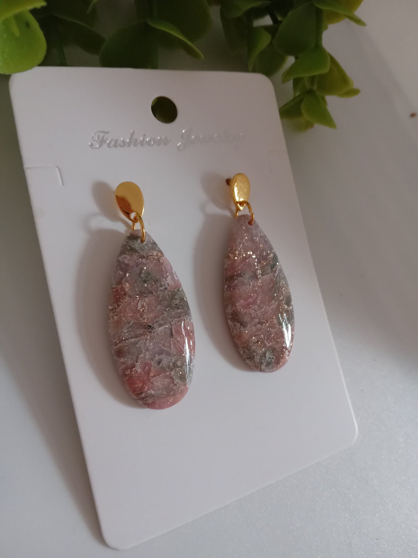 Handmade Faux Agate Teardrop Dangle Earrings – Lightweight Translucent Clay Statement Dangles