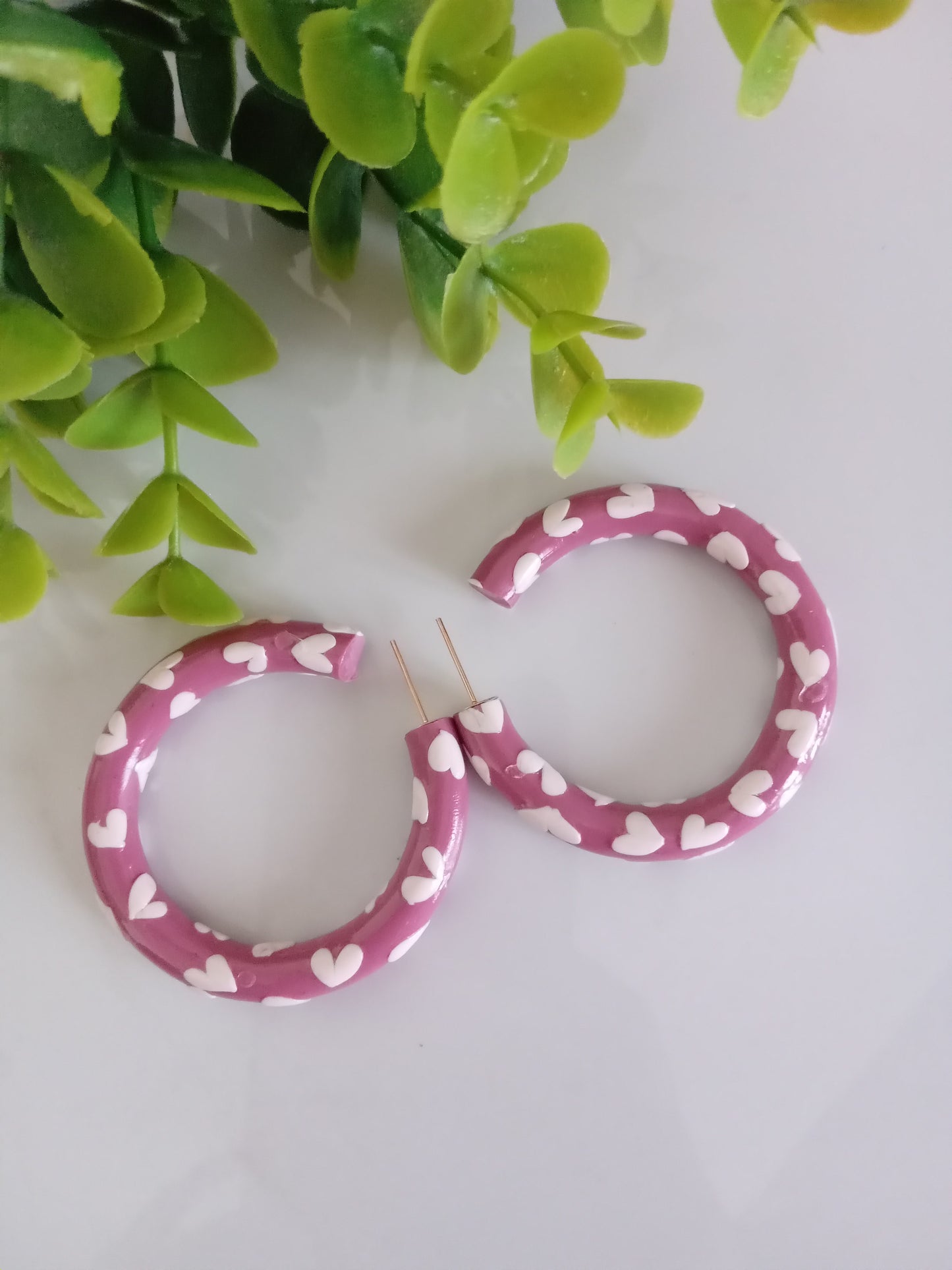Pink Heart Hoop Earrings – Handmade Polymer Clay Valentine’s Day Gift Jewelry for Women