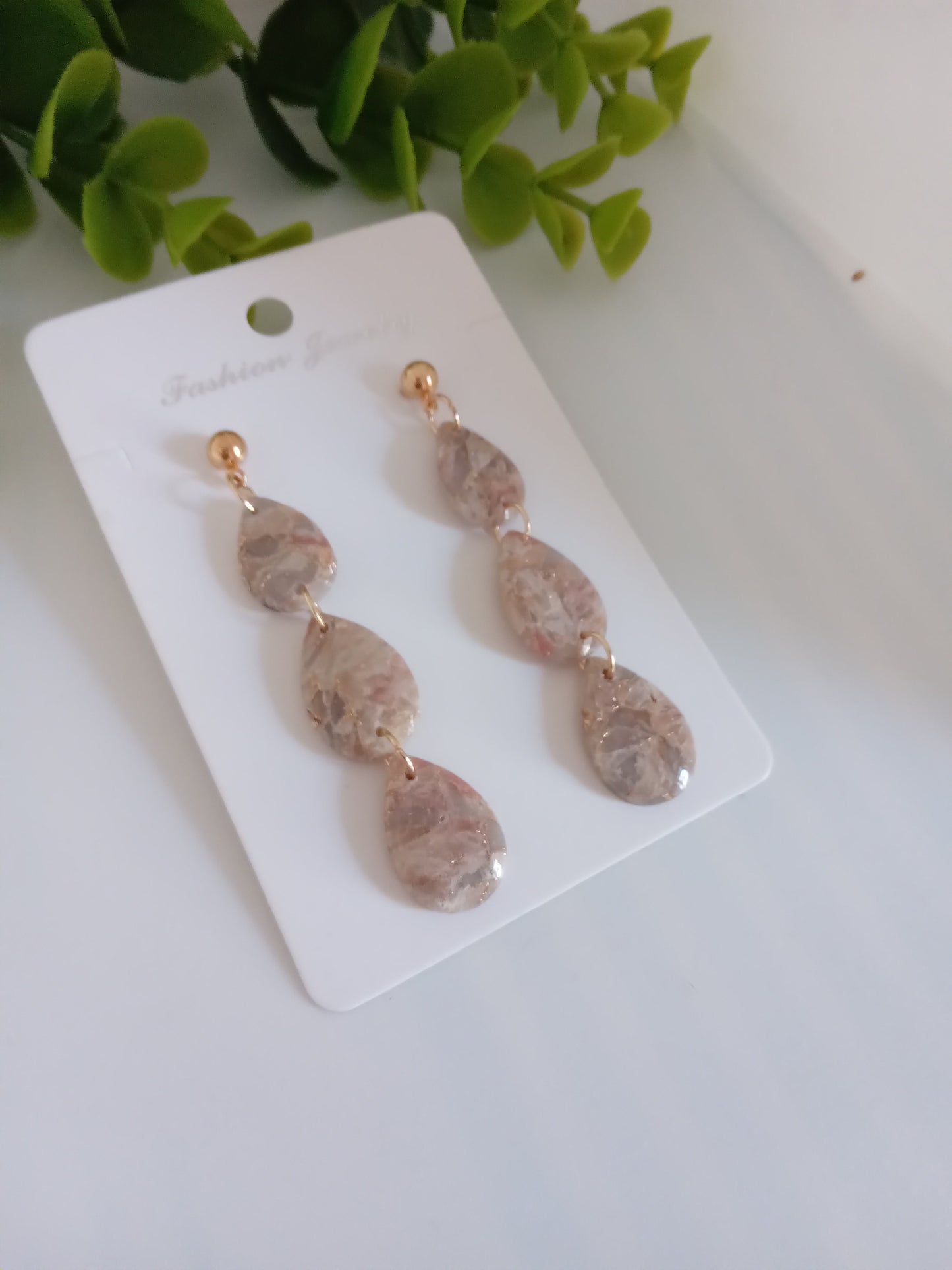 Handmade Teardrop Earrings | Lightweight Polymer Clay Dangle Earrings for Women | Pink Gold Statement Jewelry | Hypoallergenic Gift for Her