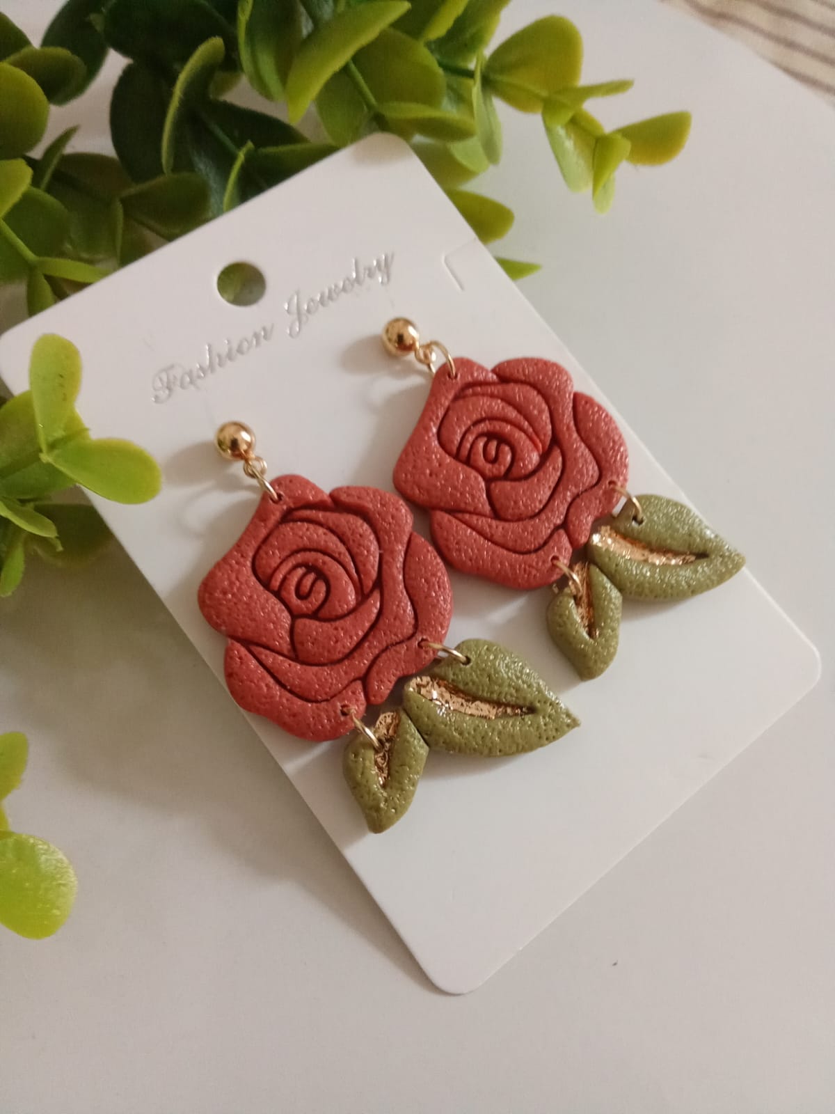 Handmade Polymer Clay Floral Earring Boho Statement Dangle Gift Rose Earring