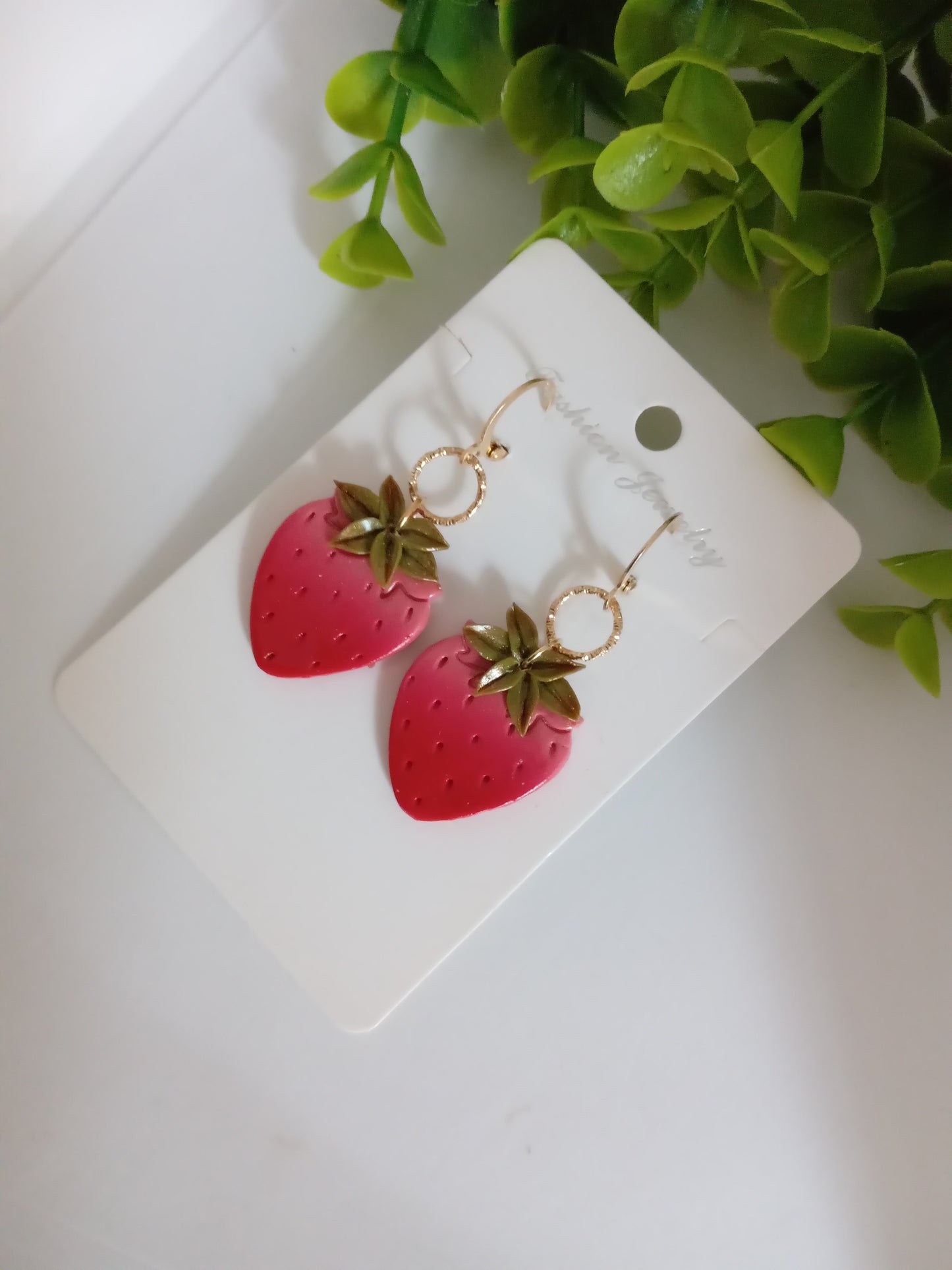 Handmade Strawberry Dangle Earrings- Cute Polymer Clay Fruit Jewelry for women & Girls