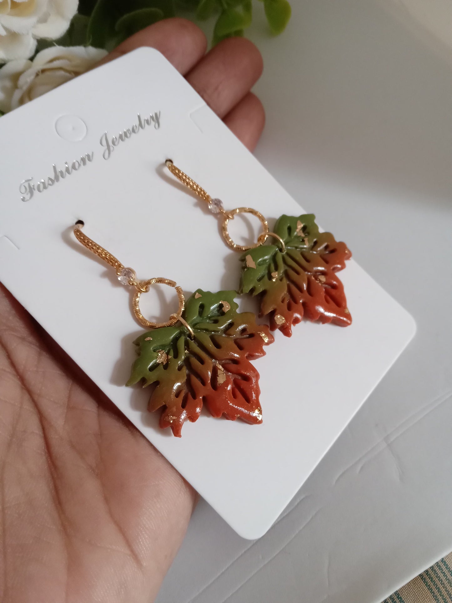 Fall Leaf Drop Earrings- Handmade Polymer Clay Maple Earrings/Autumn Jewelry for Women