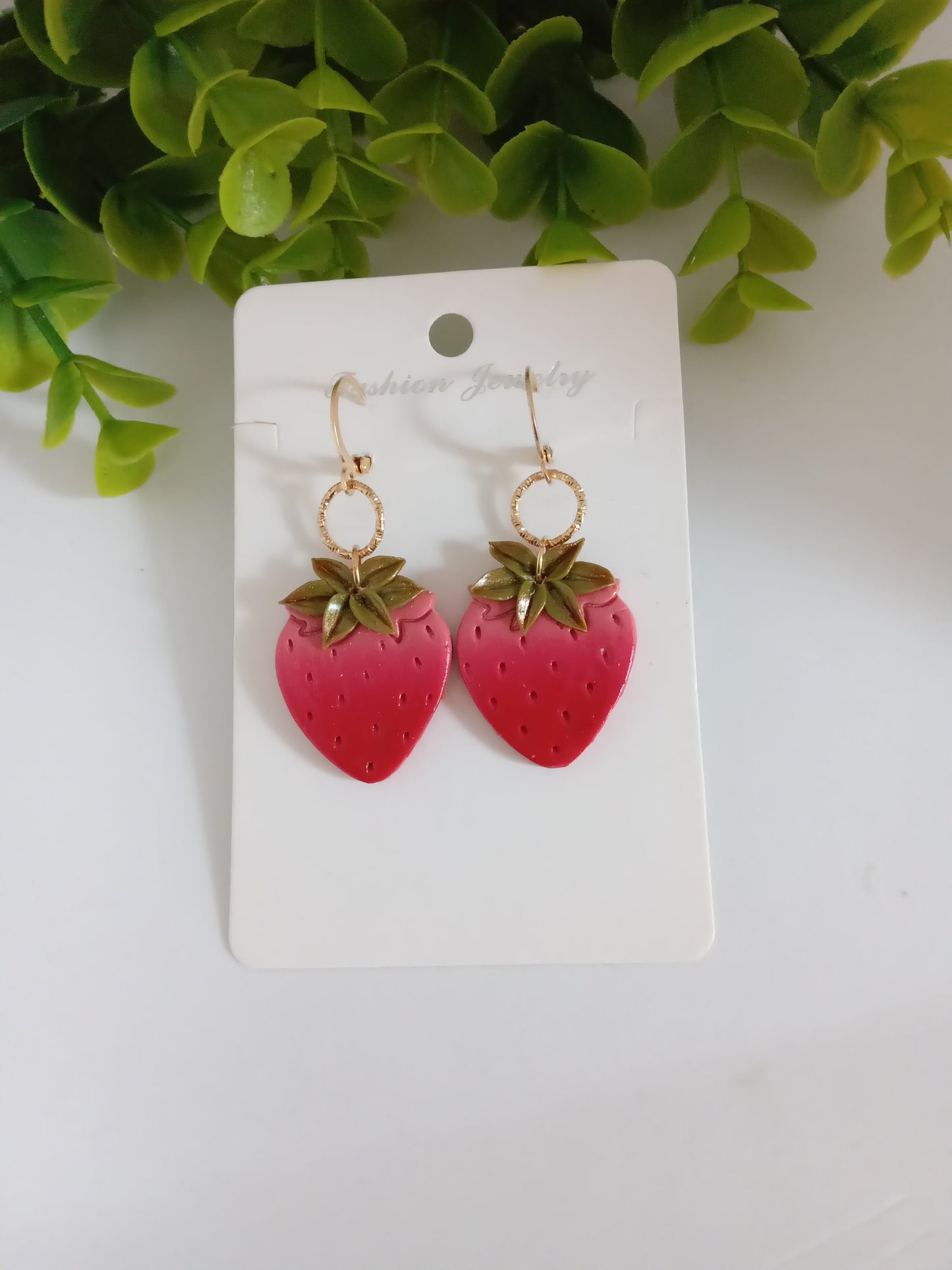 Handmade Strawberry Dangle Earrings- Cute Polymer Clay Fruit Jewelry for women & Girls