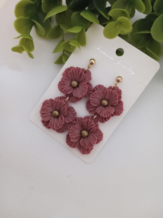 Handmade Dusty Rose Flower Statement Earrings – Lightweight Polymer Clay Floral Jewelry for Women, Elegant Wedding & Everyday Wear