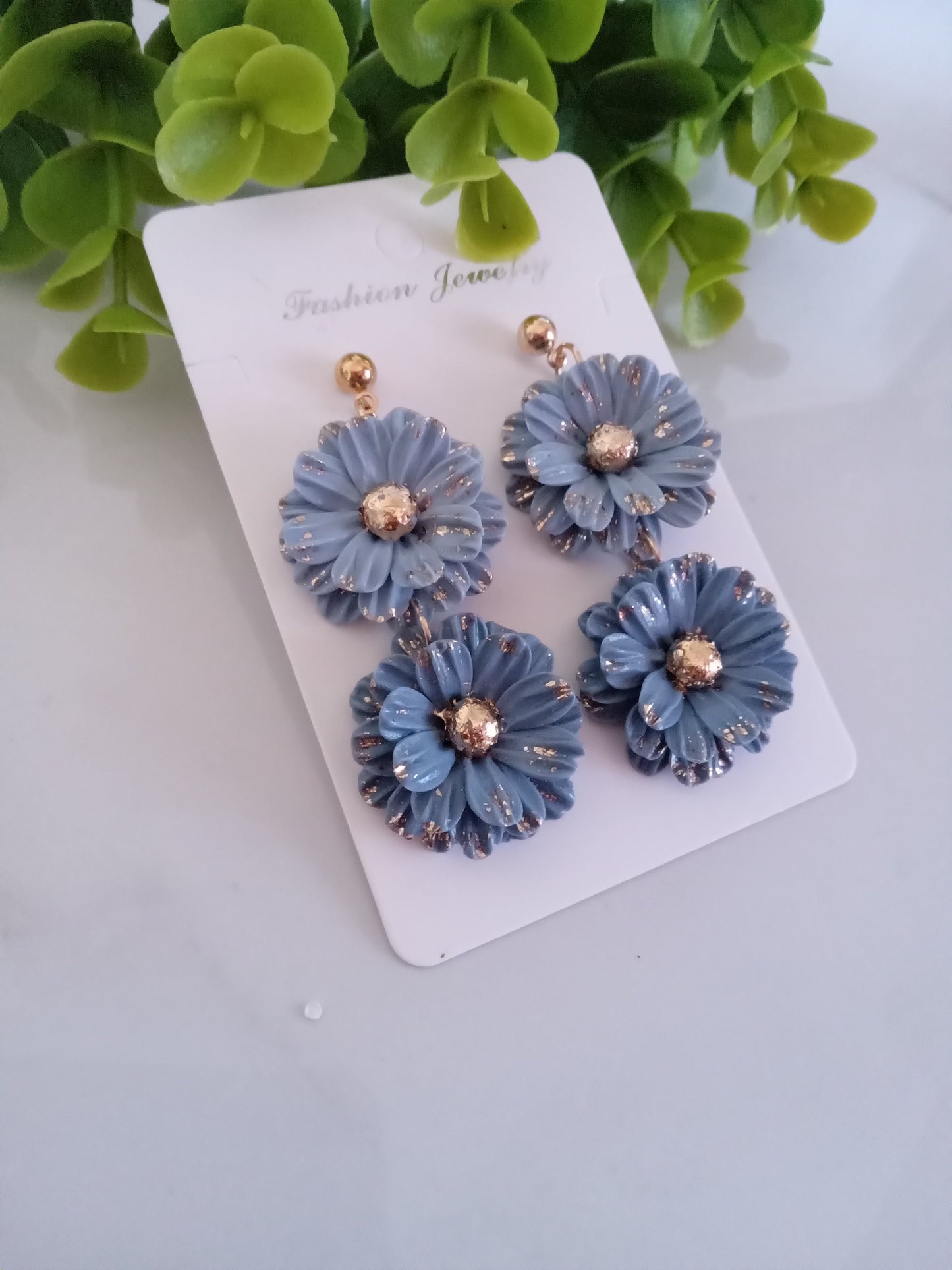 Blue Daisy Polymer Clay Earrings – Handmade Floral Statement Jewelry, Lightweight Daisy Earrings for Women
