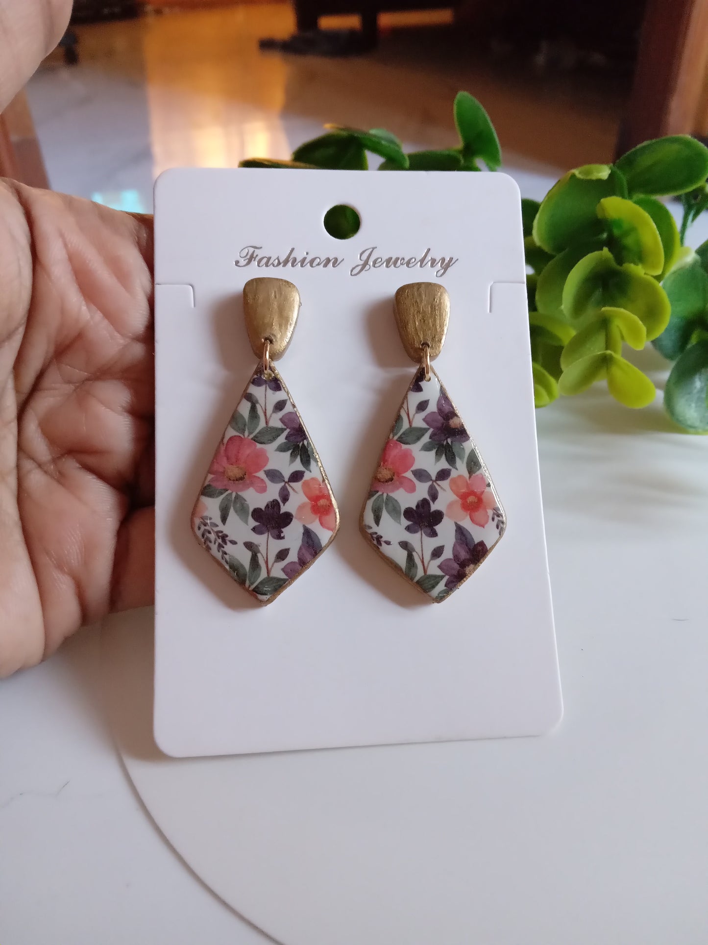 Handmade Boho Statement Earrings – Gold Trim Colorful Resin Dangle Drops, Lightweight Festival Jewelry, Worldwide Shipping