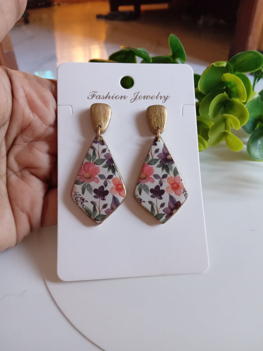 Handmade Boho Statement Earrings – Gold Trim Colorful Resin Dangle Drops, Lightweight Festival Jewelry, Worldwide Shipping