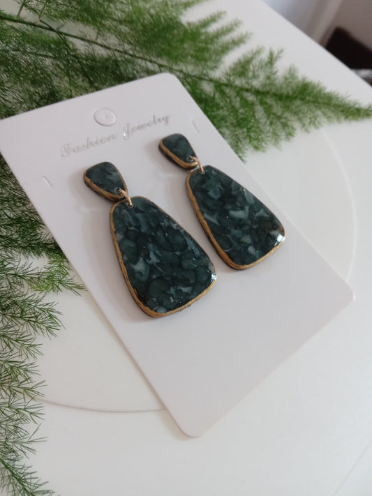 Handmade Dark Green Stone Diamond Drops Earrings - Lightweight Statement Earrings