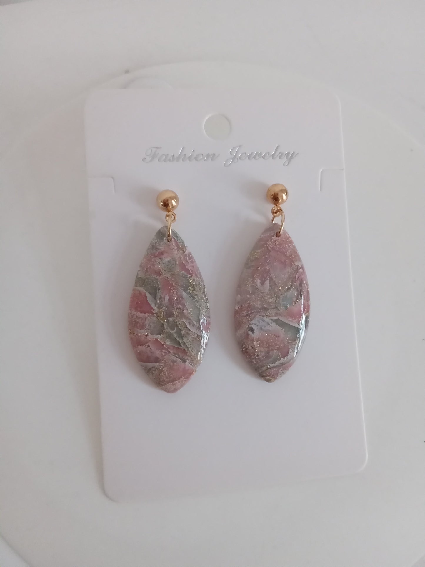 Handmade Translucent Polymer Clay Earrings | Pink & Green Marble Drop Earrings | Lightweight Statement Jewelry | Hypoallergenic Gift for Her