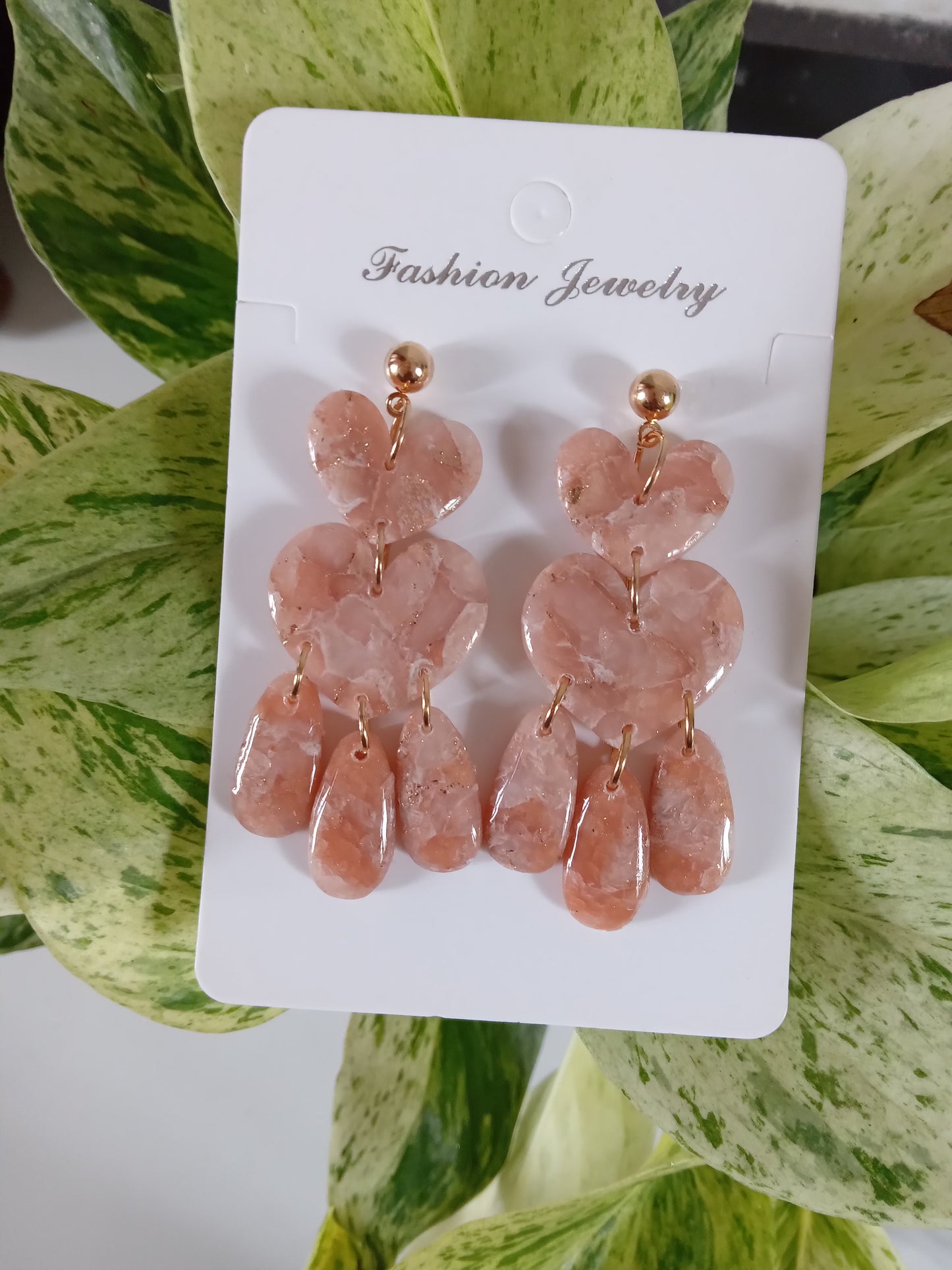 Marble Heart Dangle Earrings  - Lightweight Clay Statement Jewelry