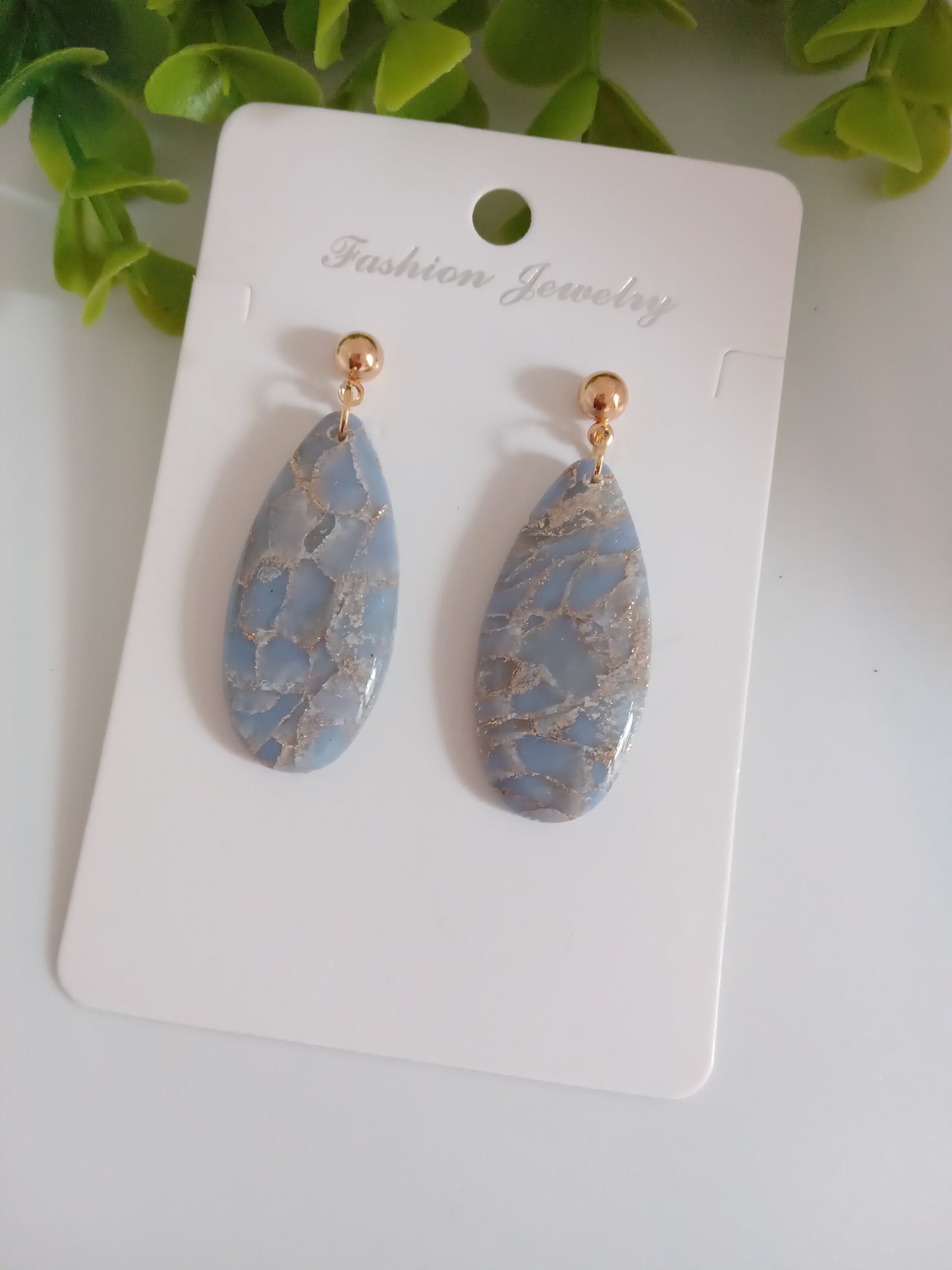Blue Cracked Marble Teardrop Earrings – Elegant Lightweight Dangle Earrings for Women | Handmade | Hypoallergenic | Gift Ready