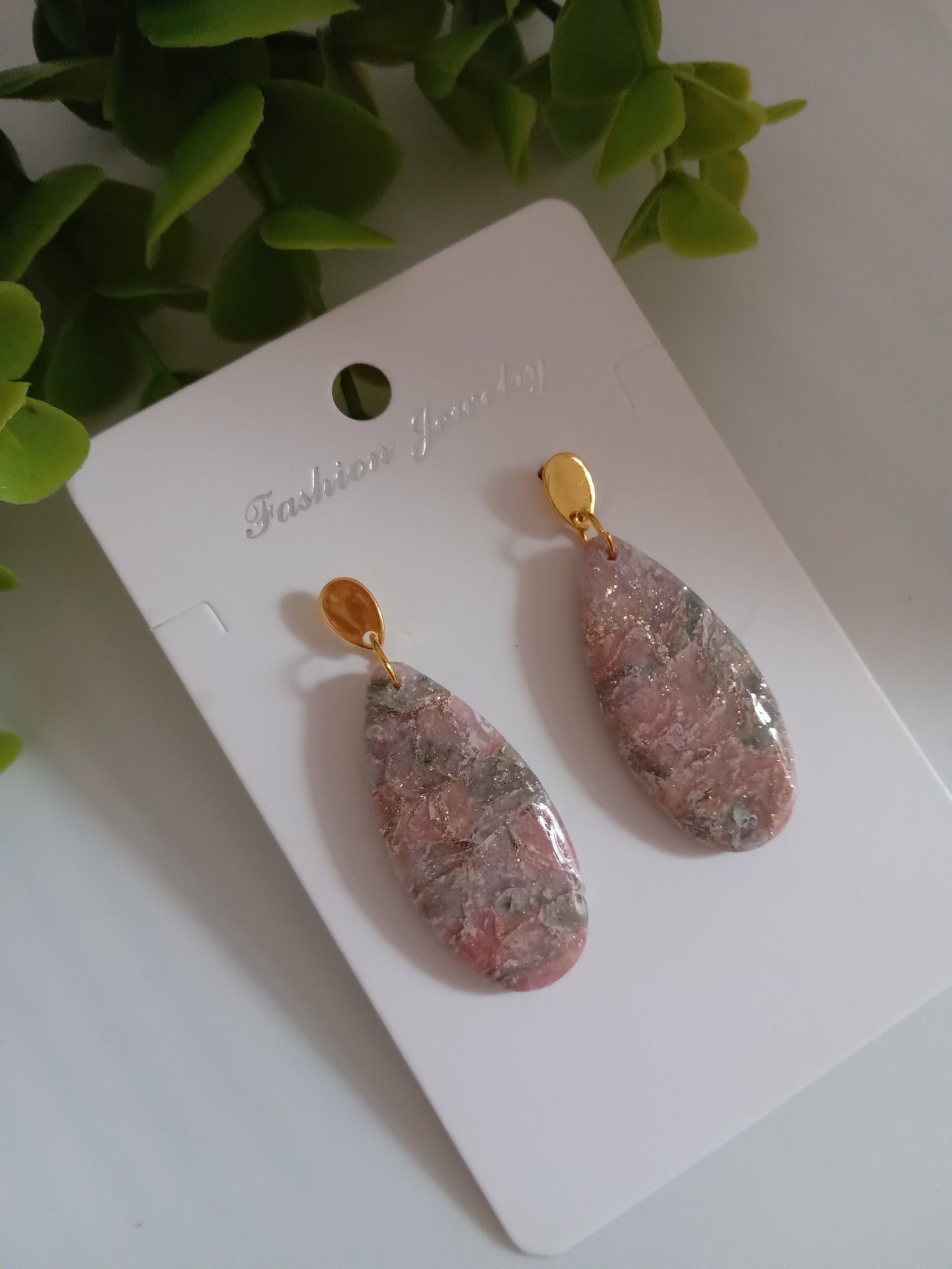 Handmade Faux Agate Teardrop Dangle Earrings – Lightweight Translucent Clay Statement Dangles