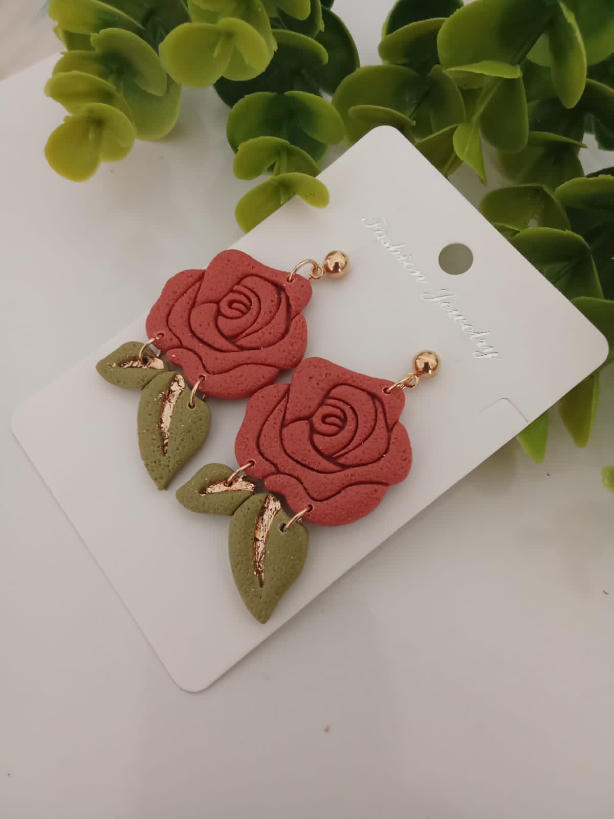 Handmade Polymer Clay Floral Earring Boho Statement Dangle Gift Rose Earring