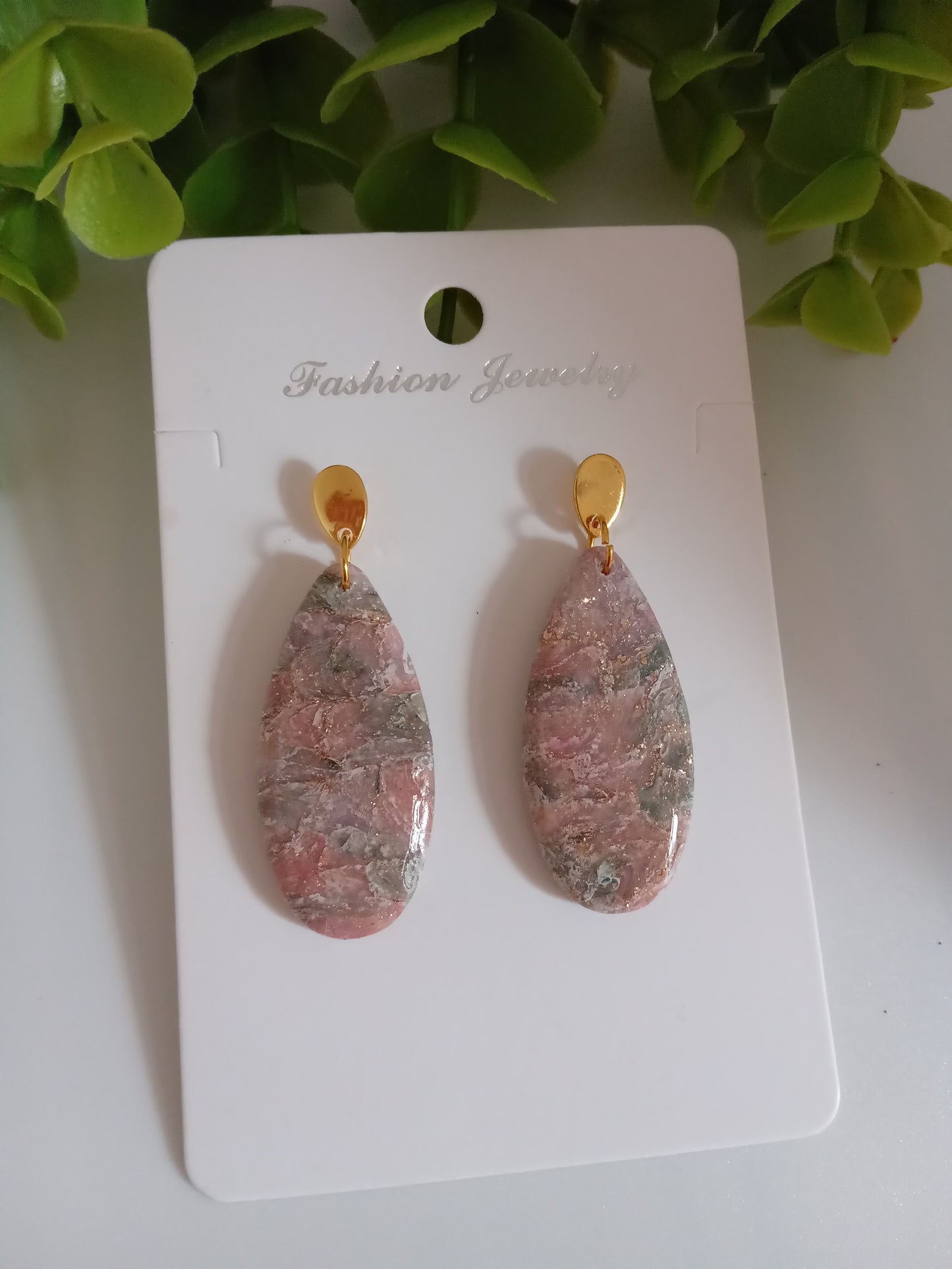 Handmade Faux Agate Teardrop Dangle Earrings – Lightweight Translucent Clay Statement Dangles