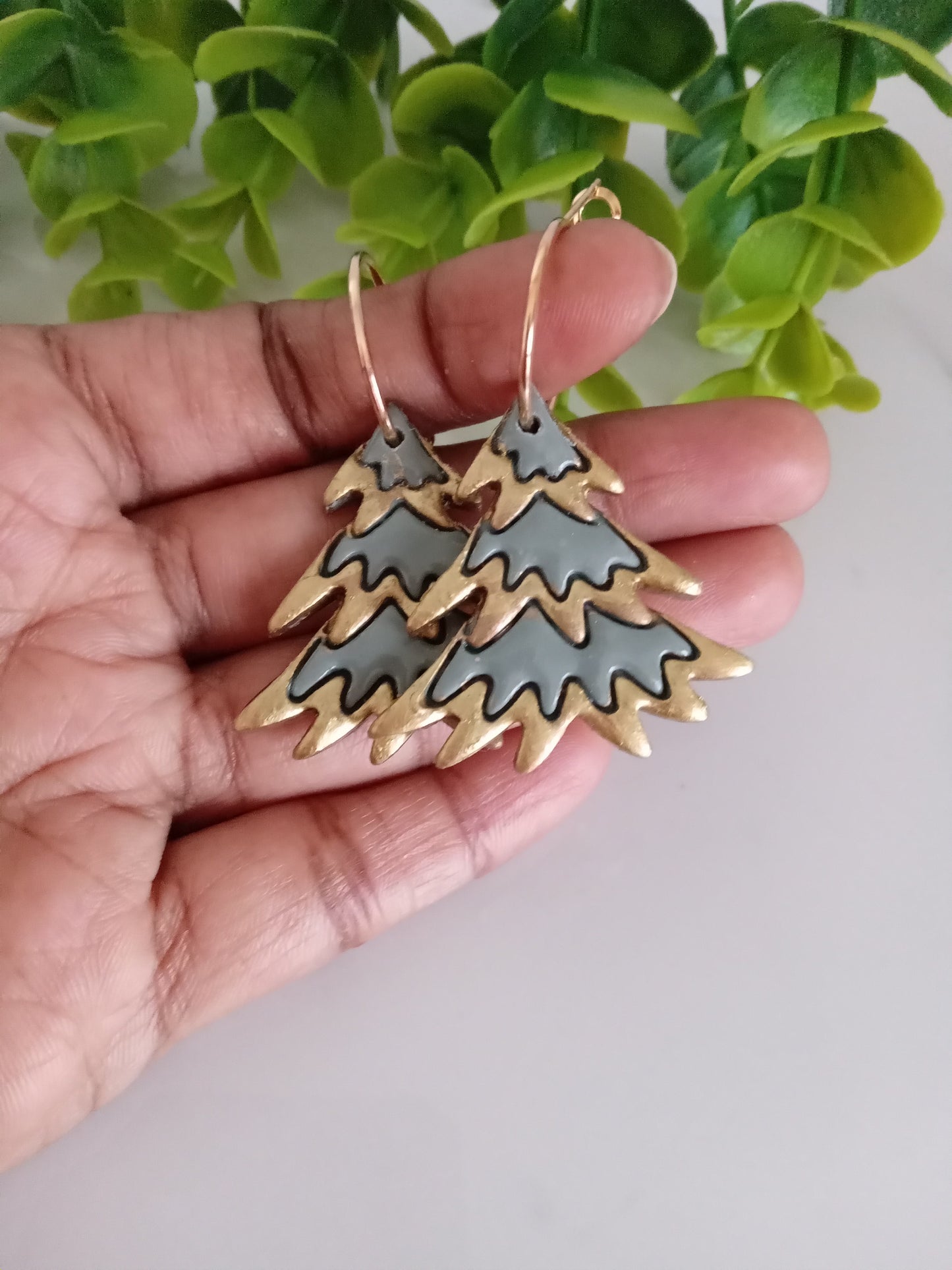 Christmas Tree Hoop Earrings – Handmade Polymer Clay Holiday Jewelry Gift for Women
