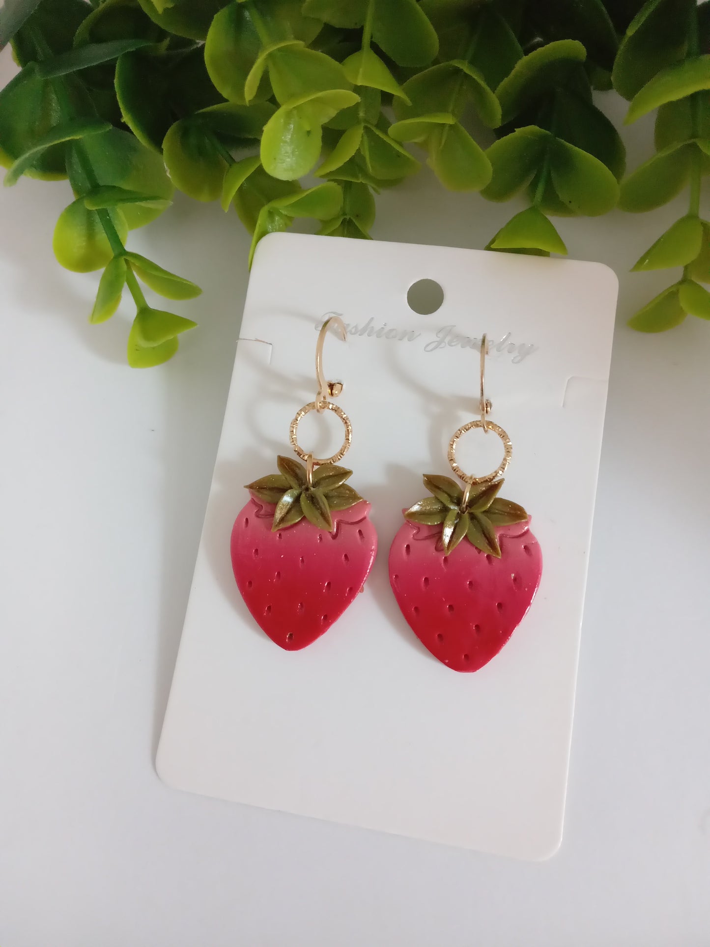 Handmade Strawberry Dangle Earrings- Cute Polymer Clay Fruit Jewelry for women & Girls