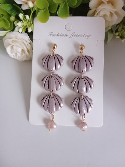 Handmade Lilac Shell Earrings - Fresh Water Pearl Statement Jewelry